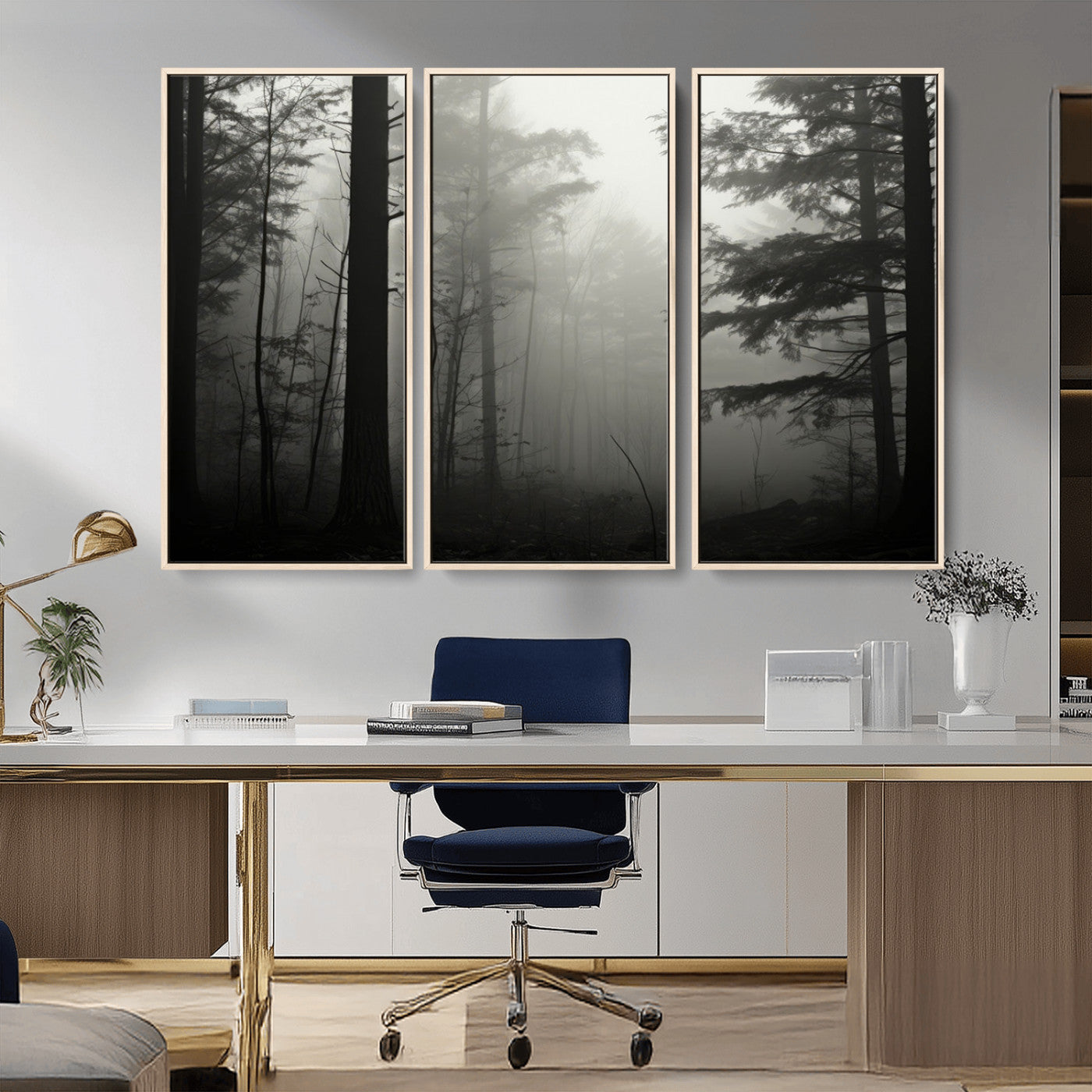 MGV-FC-48X32-3P - Misty Forest Wall Art Premium Canvas Print a Foggy and Serene Atmosphere - Nature Wall Art