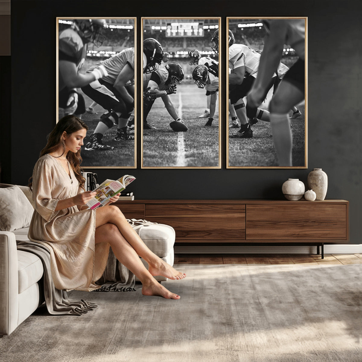 13273-MGV-CV-36X24 - American Football Wall Art Canvas Print Framed Stadium Sport
