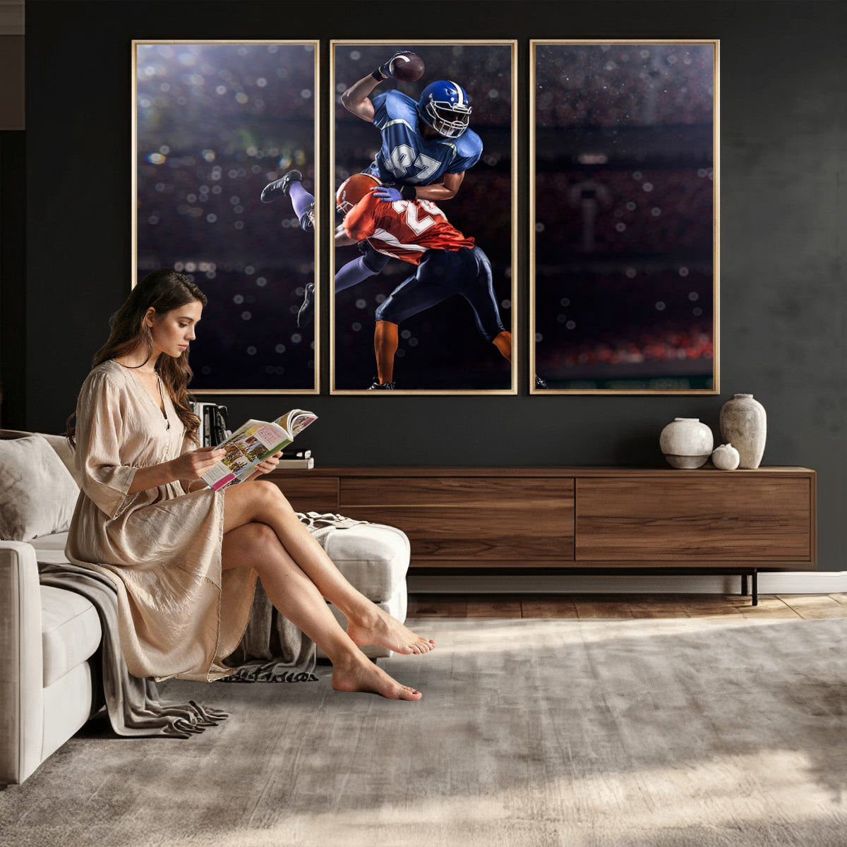 76491-MGV-CV-36X24 - American Football Wall Art Canvas Print, Stadium Sport Wall Art Print