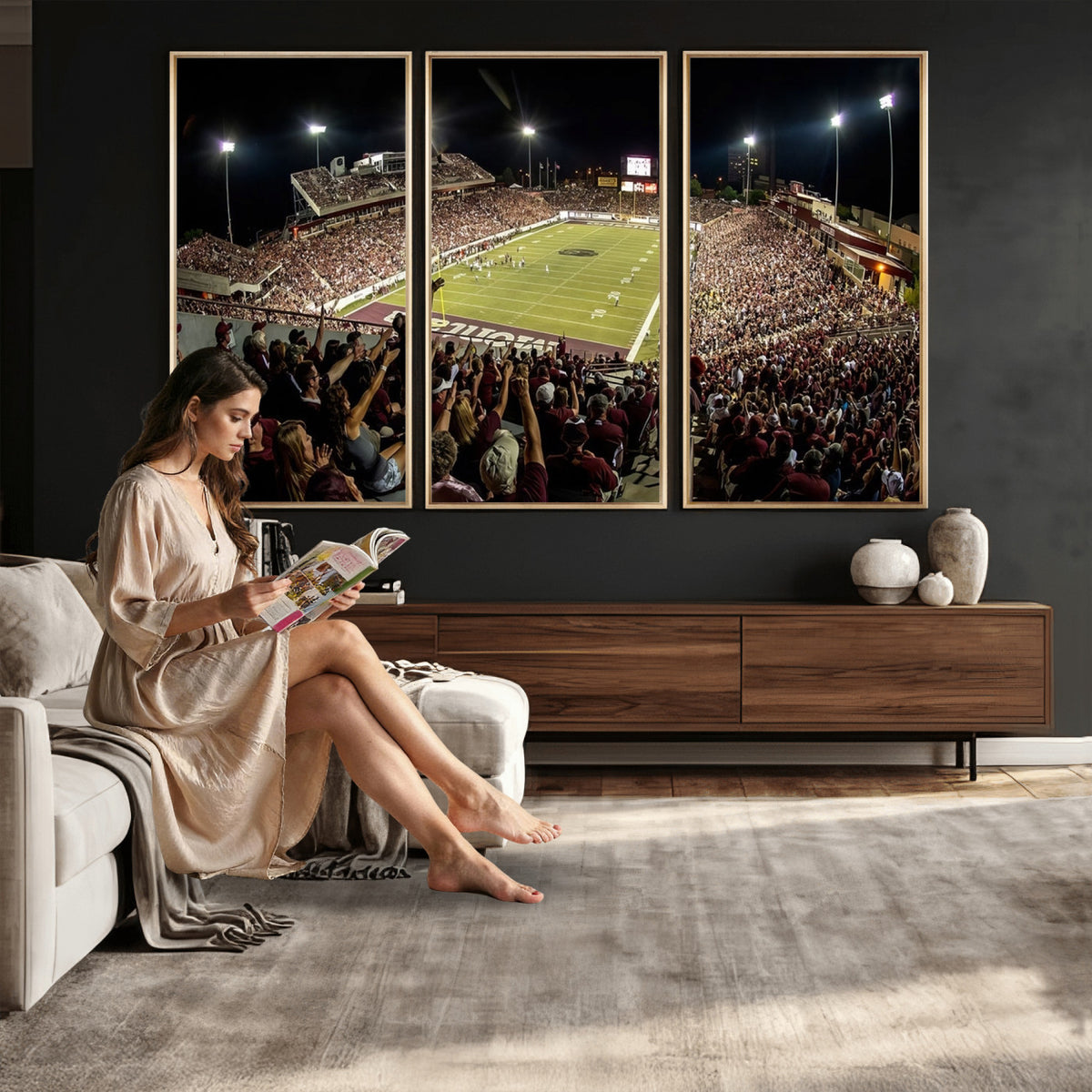 94126-MGV-CV-36X24 - Washington-Grizzly Stadium Canvas Wall Art | Exciting Game Night Atmosphere in Panoramic View