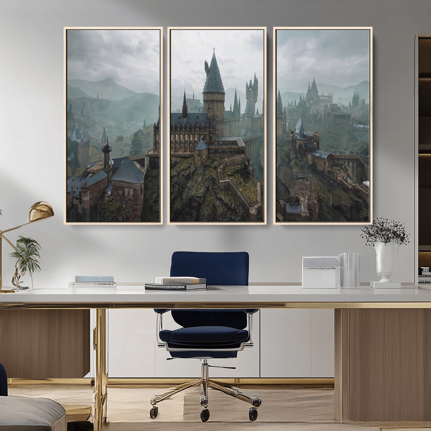 MGV-FC-48X32-3P - Disney Castle Wall Art Canvas Print, Living Kids Home Room Decor Art Print