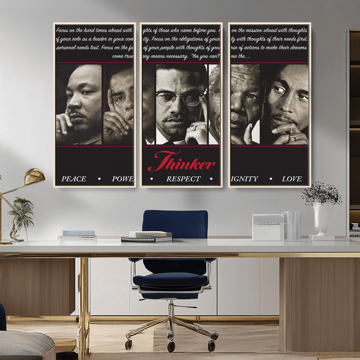MGV-FC-48X32-3P - Thinkers of Wall Art Canvas Print - Inspirational Wall Art Featuring Icons of Peace, Power, and