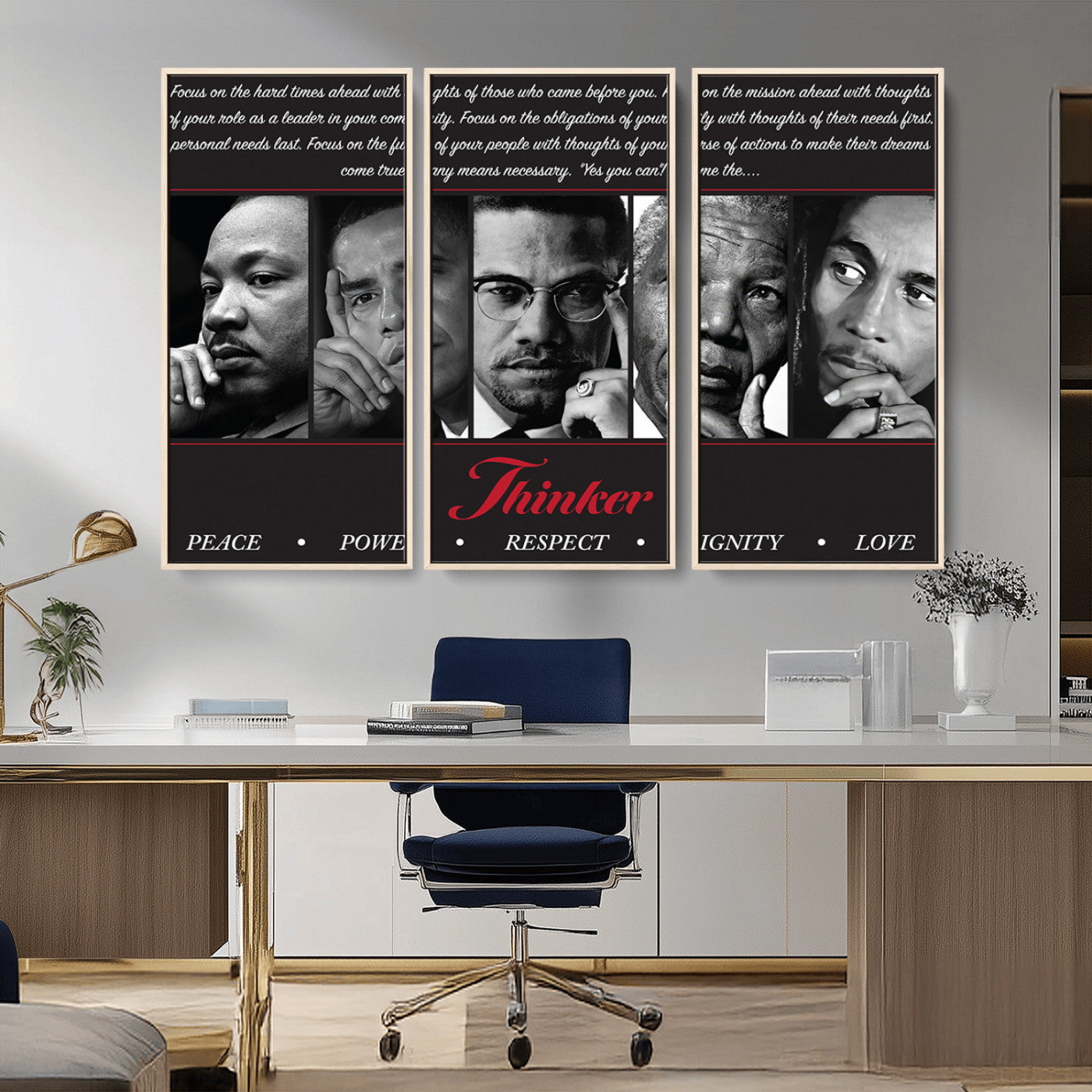 MGV-FC-48X32-3P - Thinker Peace Power Respect Dignity Wall Art | Thinkers of Changel Wall Art Featuring Icons of