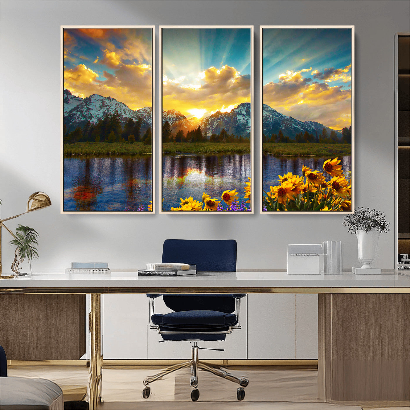 MGV-FC-48X32-3P - Grand Teton Park Amazing Mountain Landscape Sunset Wall Art Canvas Print
