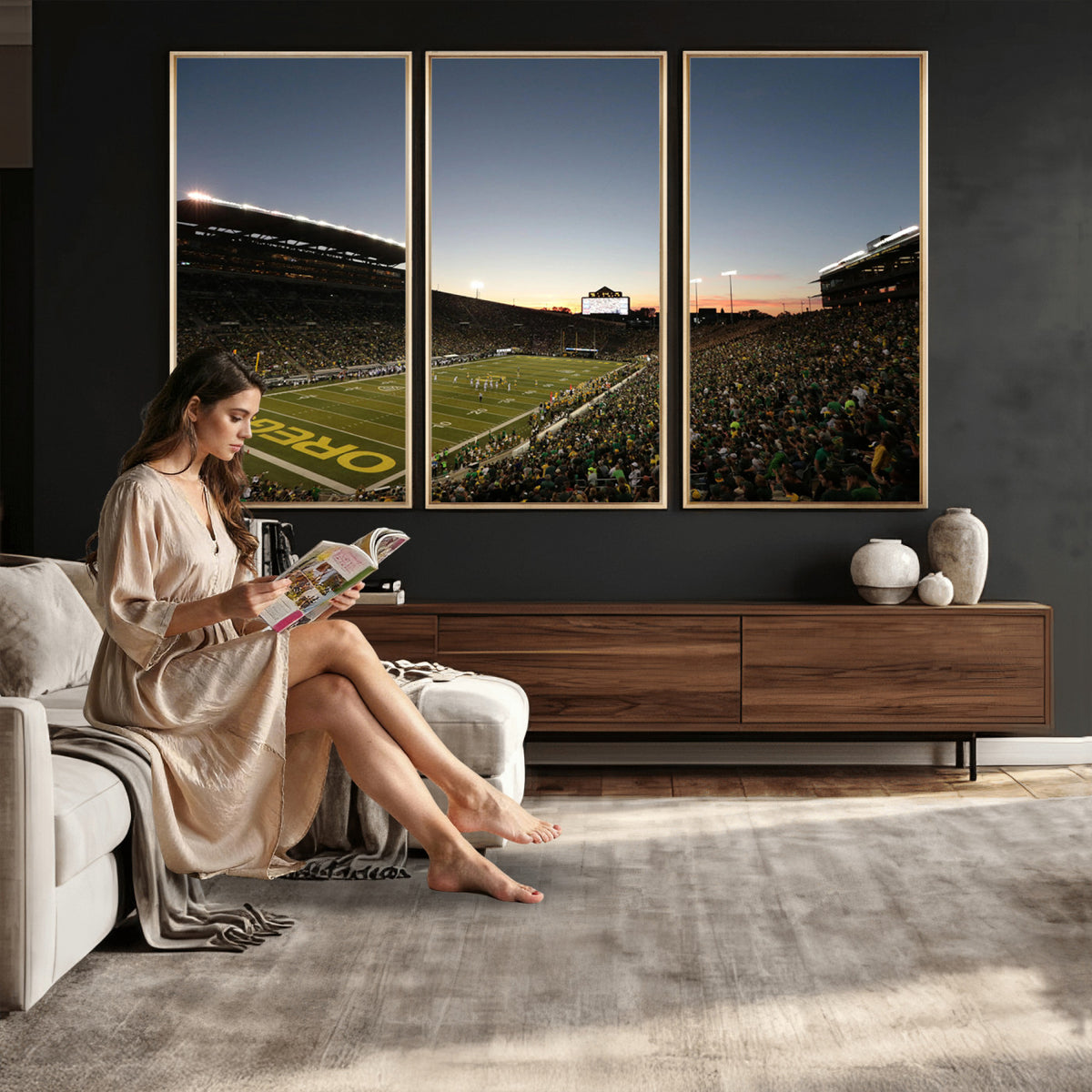 21429-MGV-CV-36X24 - Oregon Ducks Football Team Print - Eugene Autzen Stadium Wall Art Canvas Print