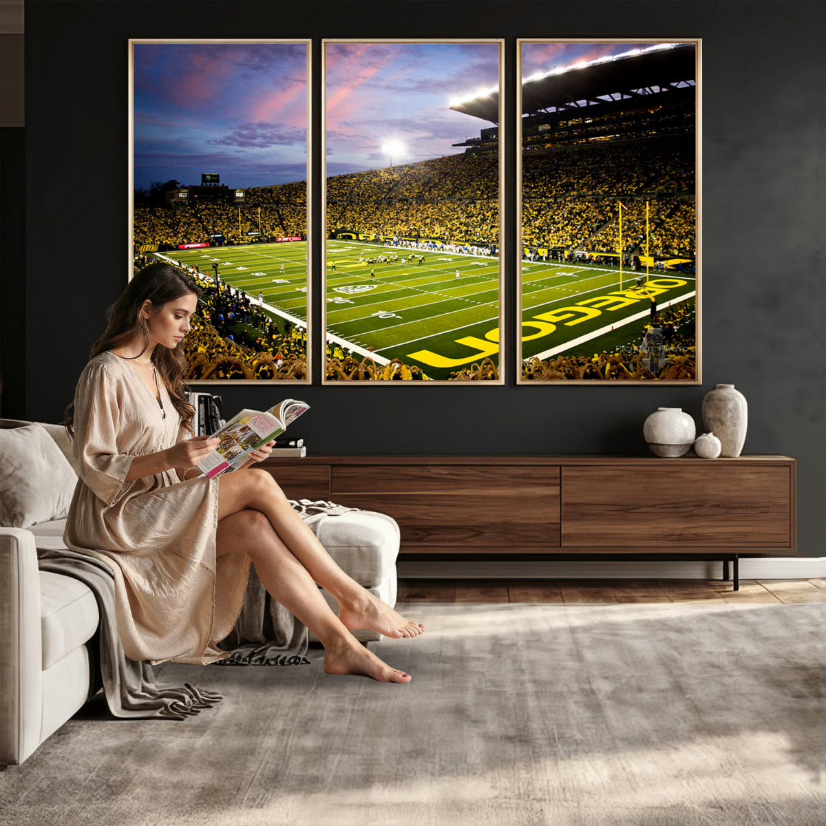 72017-MGV-CV-36X24 - University of Oregon Ducks Football Team Print, Eugene, Framed and Ready to Hang