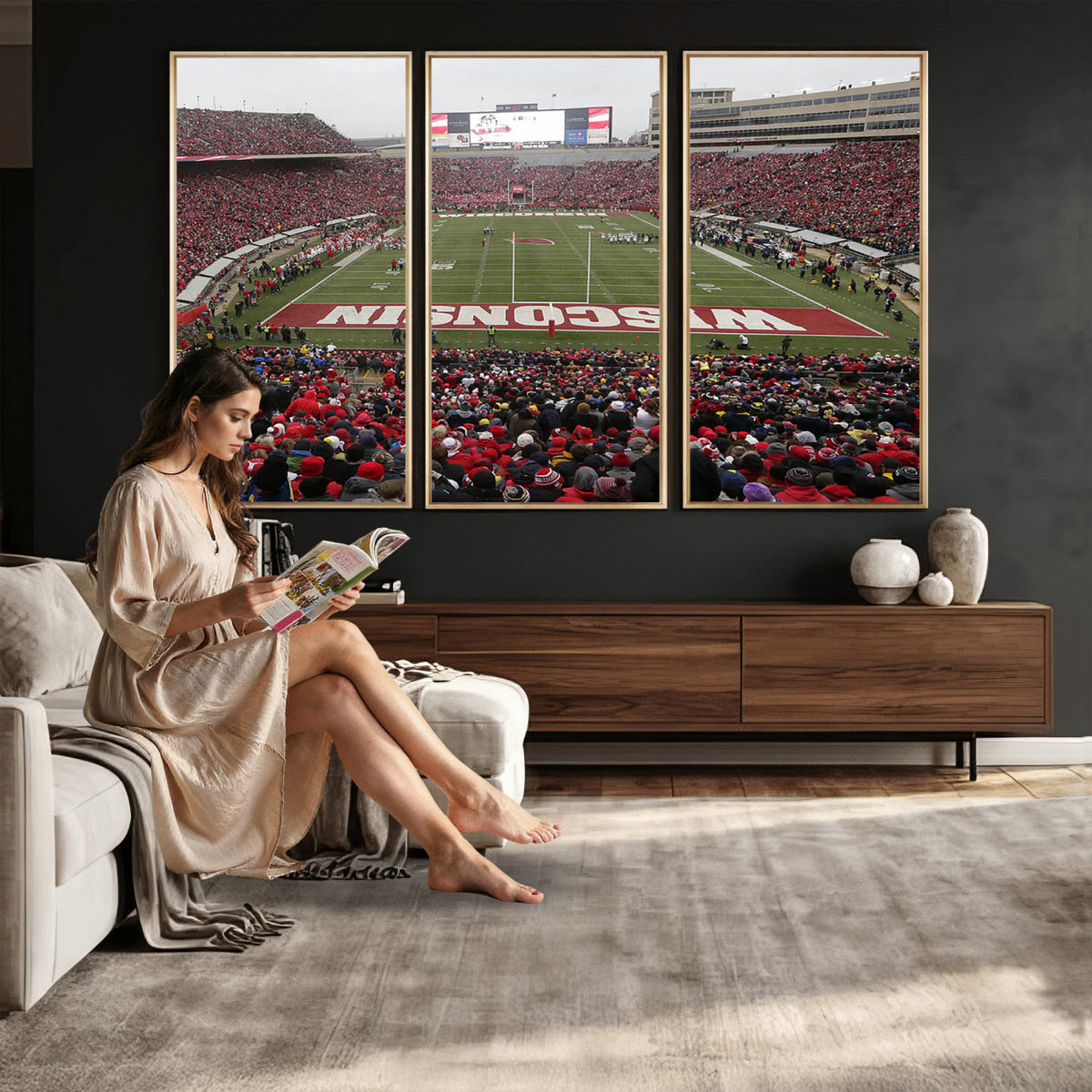 23461-MGV-CV-36X24 - Wisconsin Badgers Team Print Canvas, Madison Camp Randall Stadium Wall Art