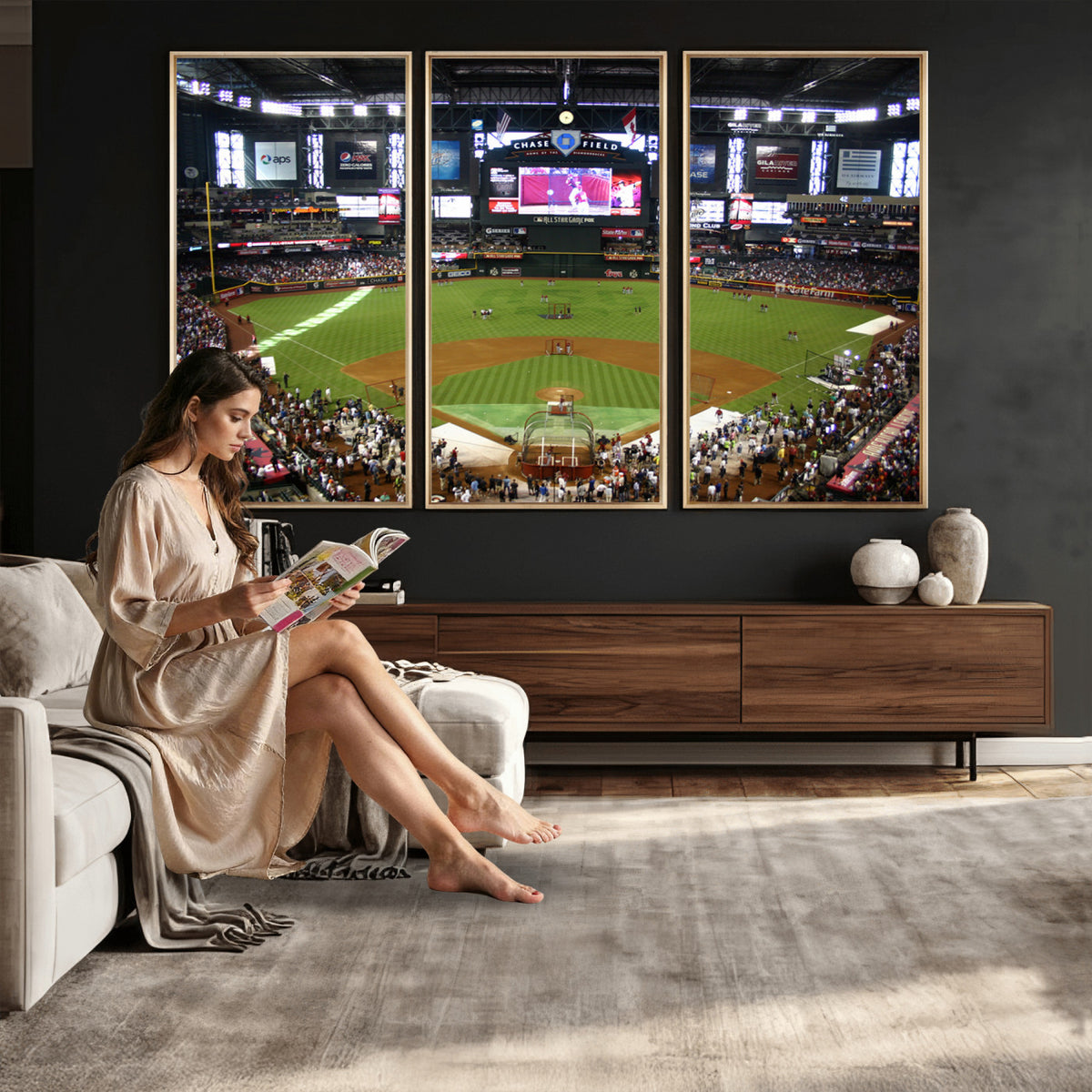 91630-MGV-CV-36X24 - Arizona Diamondbacks Baseball Team Print, Phoenix Chase Field Baseball Stadium Wall Art
