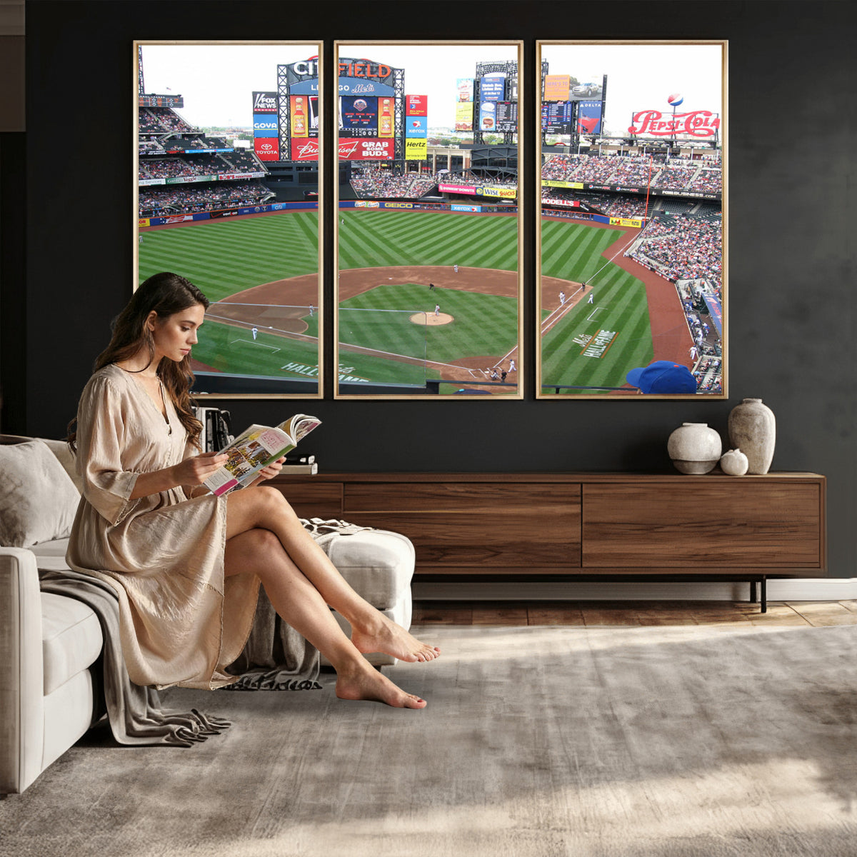 64829-MGV-CV-36X24 - New York Mets Baseball Team Print, Citi Field Baseball Stadium Wall Art