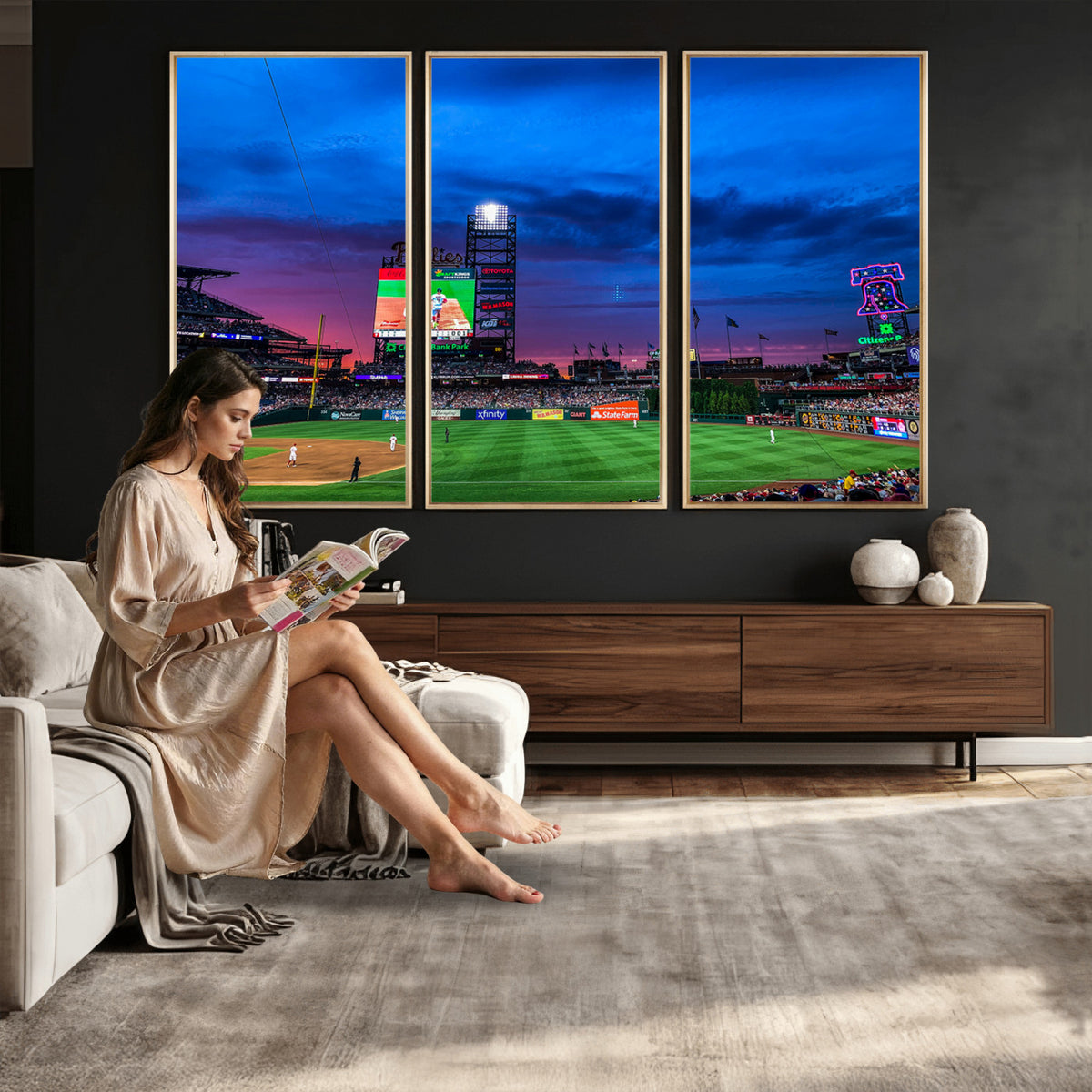 20427-MGV-CV-36X24 - Philadelphia Phillies Baseball Team Print, Citizens Bank Park, Extra Large Game Room Wall Decor