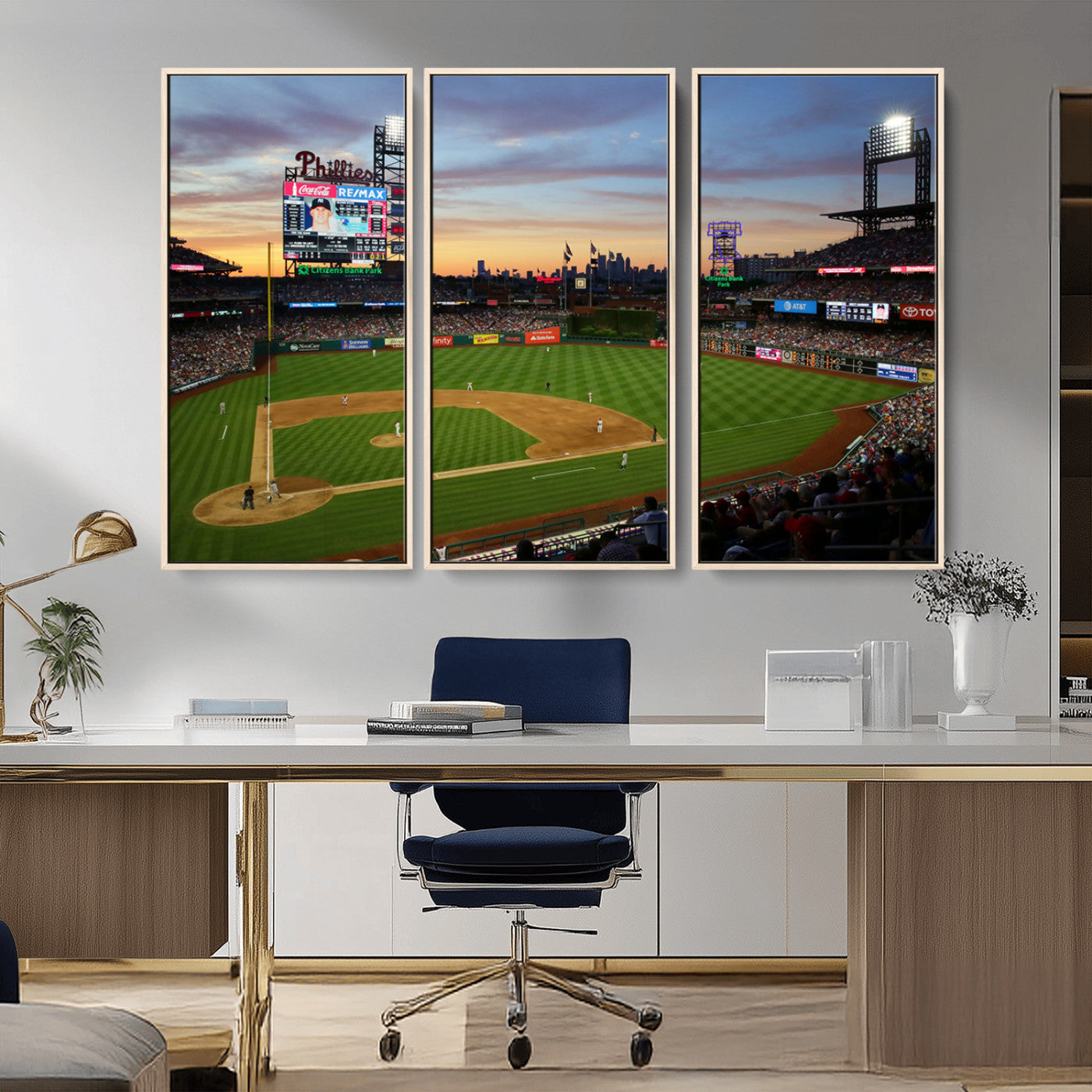 MGV-FC-48X32-3P - Citizens Bank Park Philadelphia Phillies Wall Art Canvas | 3-Panel Canvas Print of Phillies Stadium