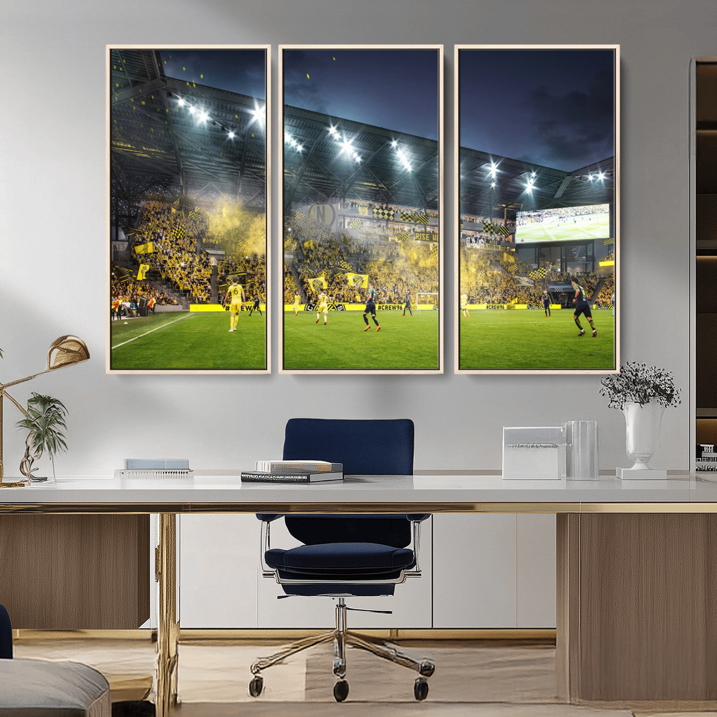MGV-FC-48X32-3P - Columbus Crew Stadium Match Triple Canvas Wall Art - Dynamic MLS Game Scene Canvas Wall Art