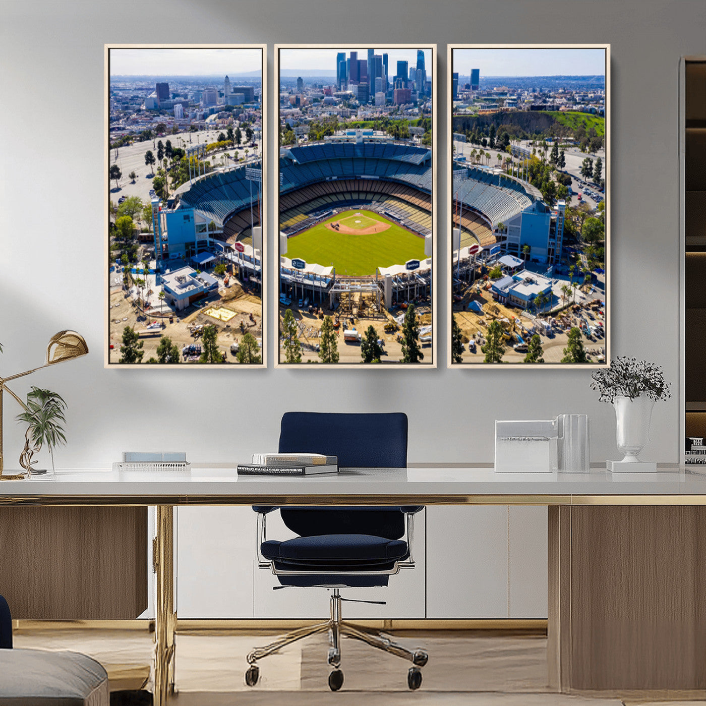 MGV-FC-48X32-3P - Los Angeles Dodgers Dodger Stadium Wall Art Canvas Print - MLB Baseball Stadium, Framed Los Angeles