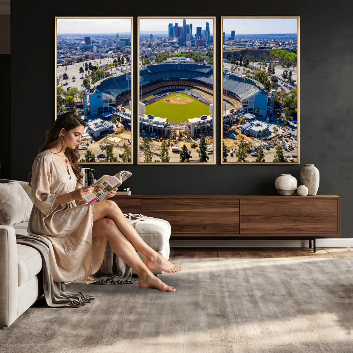 58596-MGV-CV-36X24 - Los Angeles Dodgers Dodger Stadium Wall Art Canvas Print, Extra Large Game Room Wall Decor