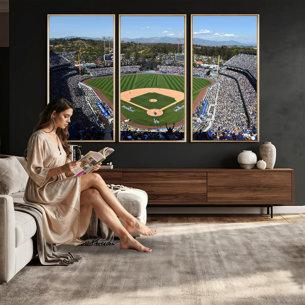 20436-MGV-CV-36X24 - Los Angeles Dodgers Dodger Stadium Wall Art Canvas Print, Framed and Ready to Hang