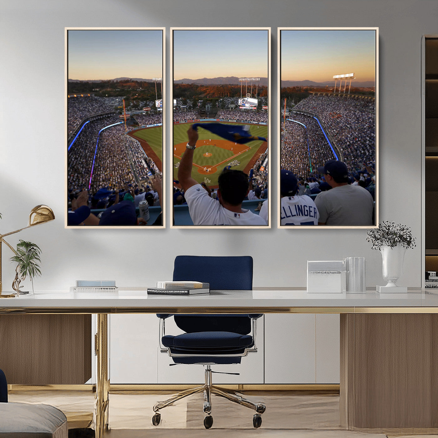MGV-FC-48X32-3P - Dodger Stadium Sunset Game Triple Canvas Wall Art - Los Angeles Dodgers MLB Match