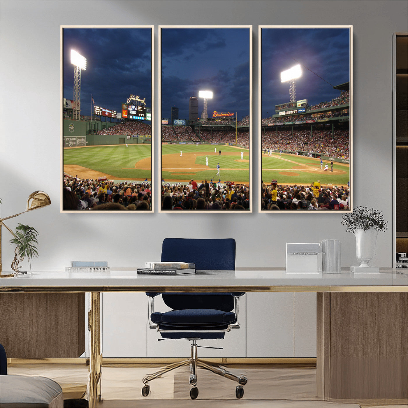 MGV-FC-48X32-3P - Boston Red Sox Baseball Team Print Canvas - Massachusetts Fenway Park Stadium Wall Art Canvas Print