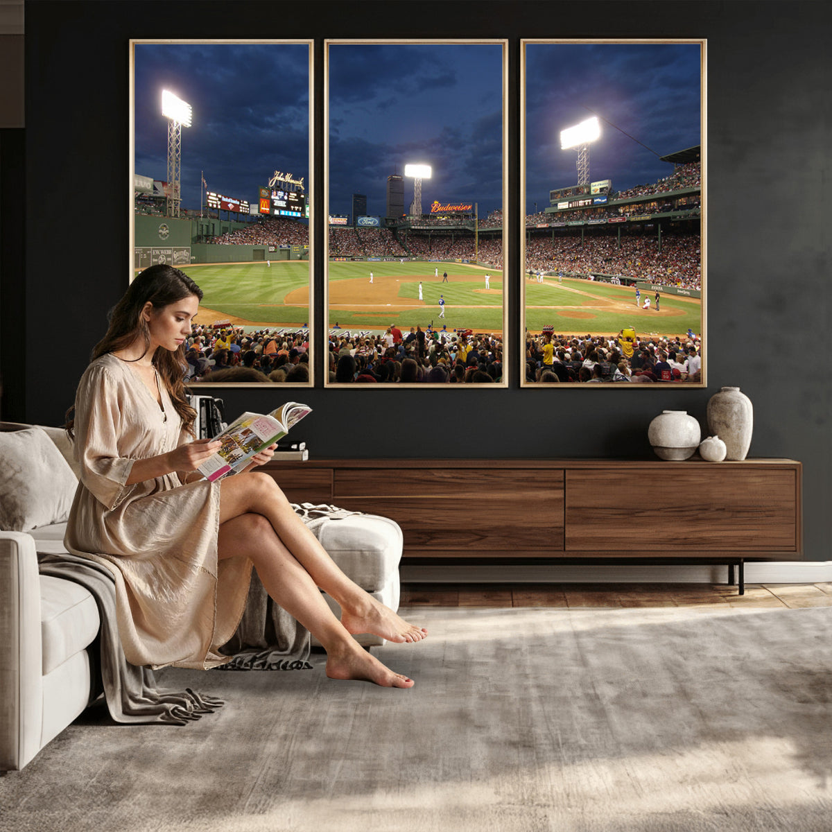 85099-MGV-CV-36X24 - Boston Red Sox Baseball Team Print Canvas, Massachusetts Fenway Park Stadium Wall Art