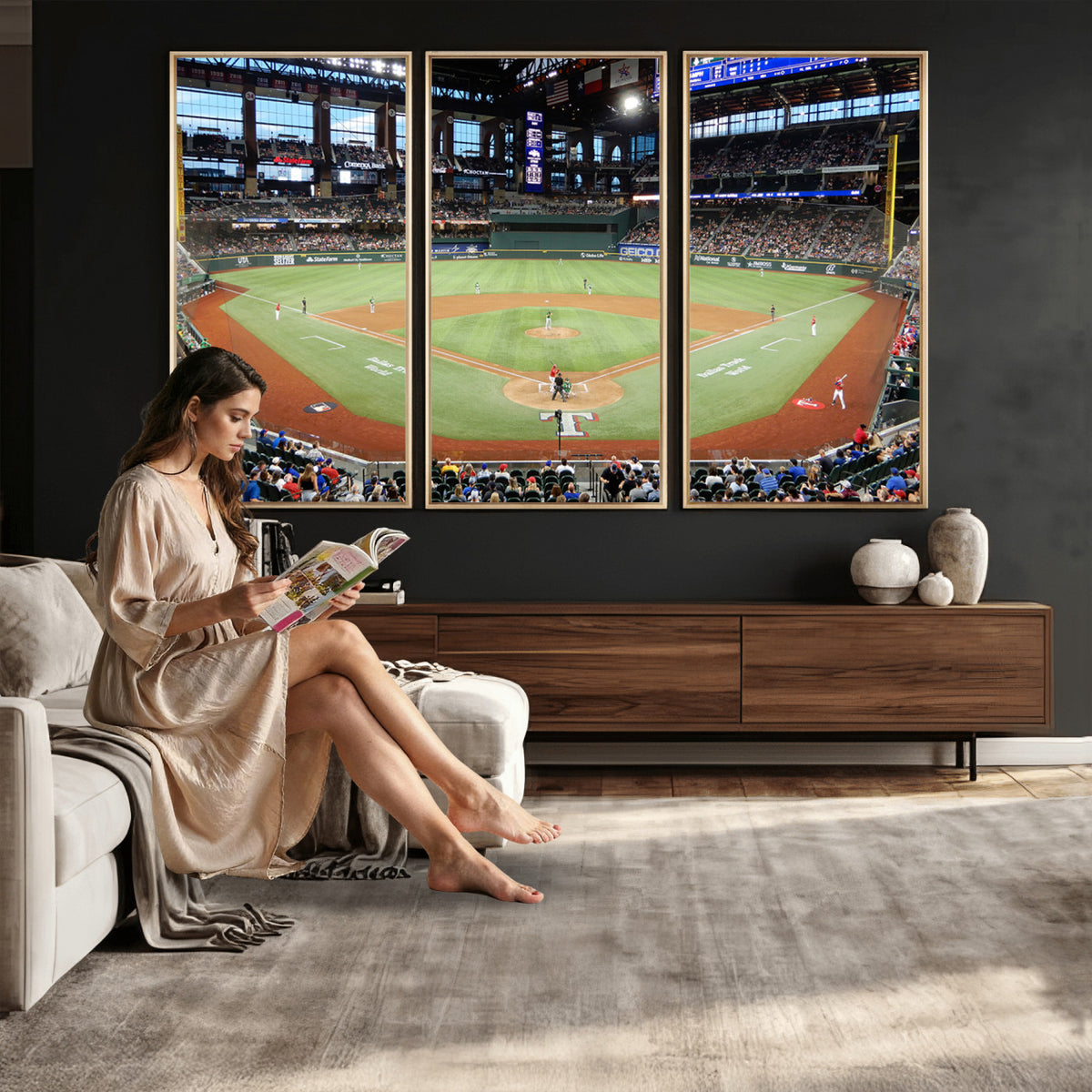 78468-MGV-CV-36X24 - Texas Rangers Baseball Team Print, Arlington Globe Life Field Stadium Wall Art