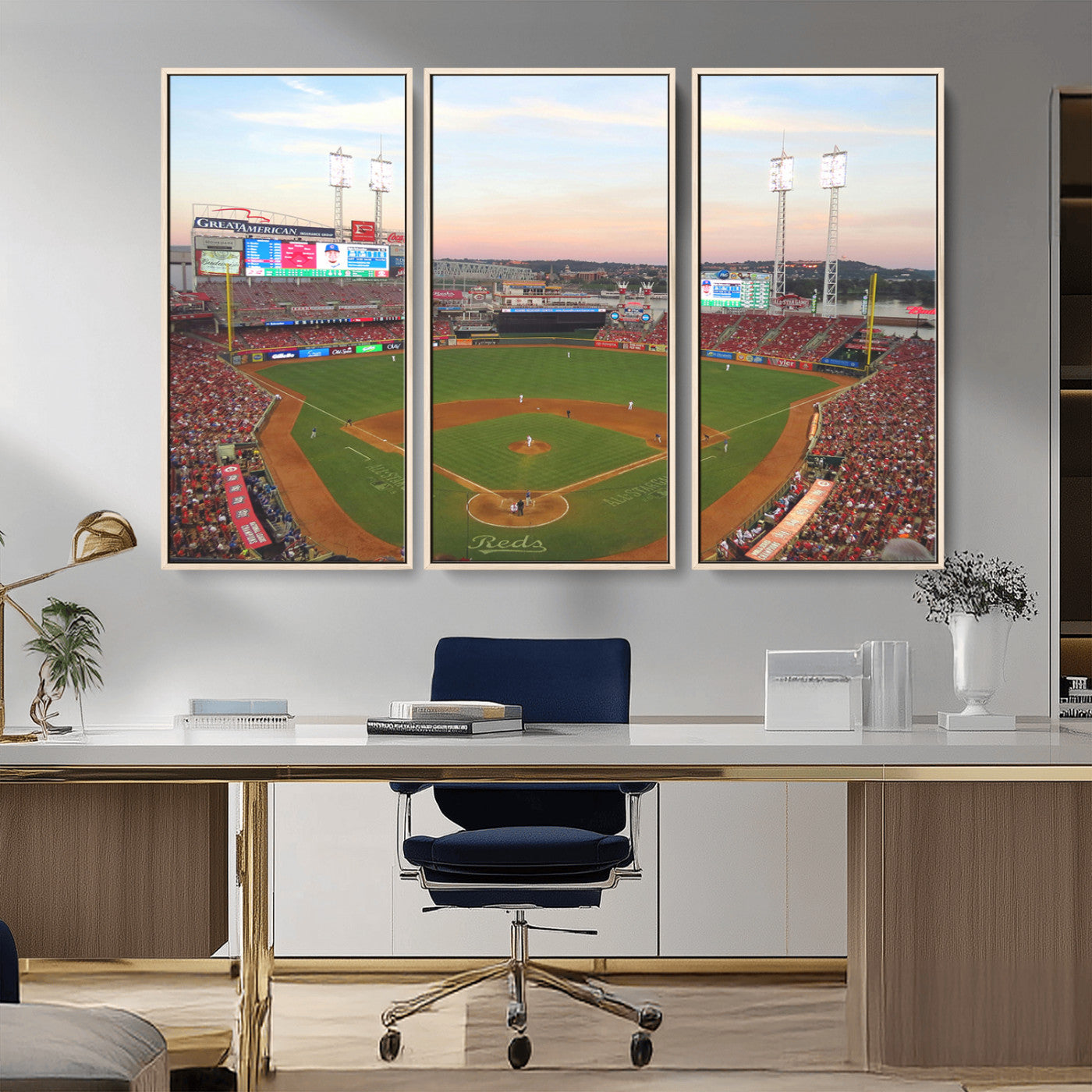 MGV-FC-48X32-3P - Cincinnati Reds Baseball Print Canvas- Cincinnati Great American Ball Park Stadium Wall Art Canvas