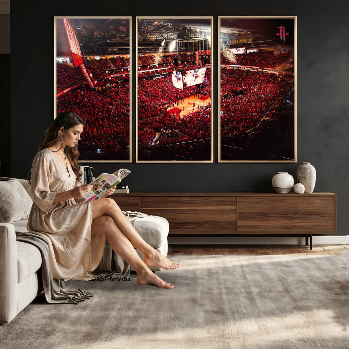 91527-MGV-CV-36X24 - Houston Rockets Basketball Team Print Canvas, Houston Toyota Center Arena Wall Art