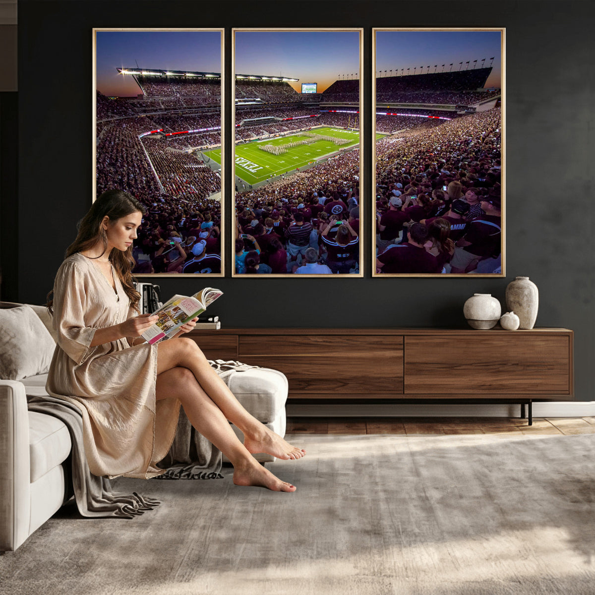 25148-MGV-CV-36X24 - Texas A&M University Aggies Football Team Print, College Station Kyle Field, Framed and Ready to Hang