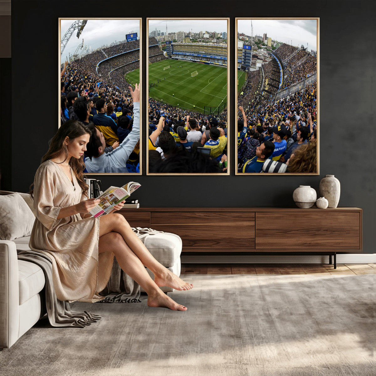 23173-MGV-CV-36X24 - Boca Juniors Soccer Team Print, Buenos Aires Bombonera, Framed and Ready to Hang