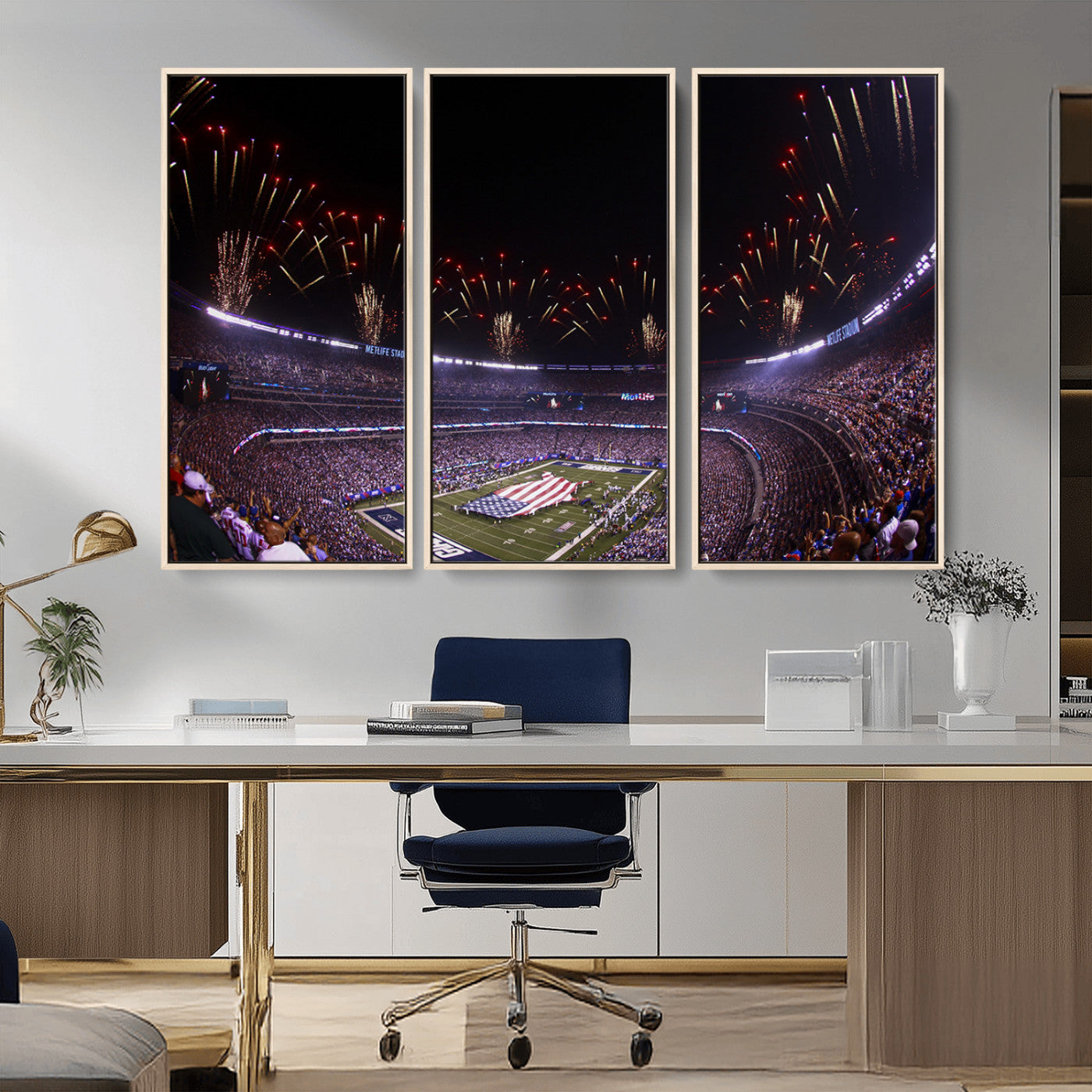 MGV-FC-48X32-3P - New York Giants Football Team Print - East Rutherford MetLife Stadium Wall Art Canvas Print
