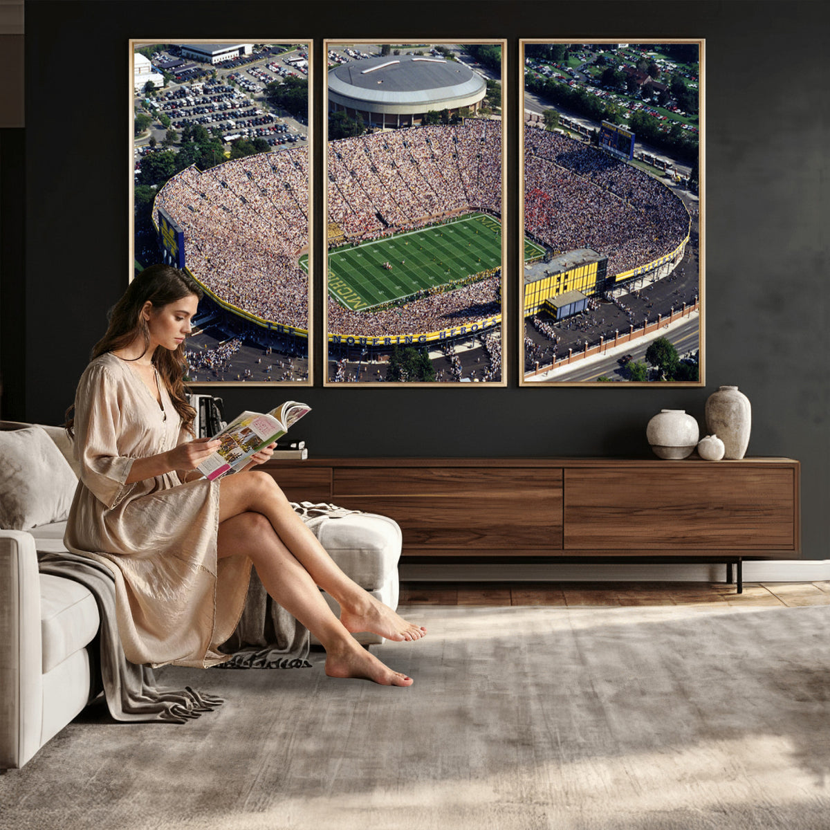 27314-MGV-CV-36X24 - Michigan Wolverines Football Team Print, Ann Arbor Michigan Stadium Wall Art
