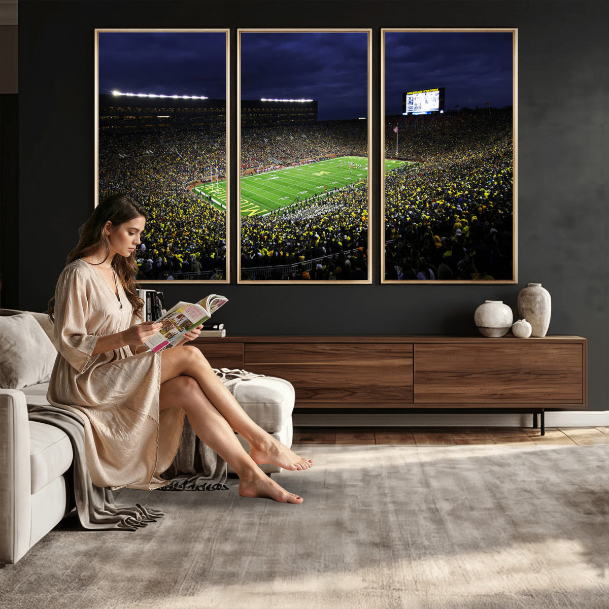 15448-MGV-CV-36X24 - Michigan Wolverines Football Canvas Wall Decor, Football Team Print, Ann Arbor Michigan Stadium