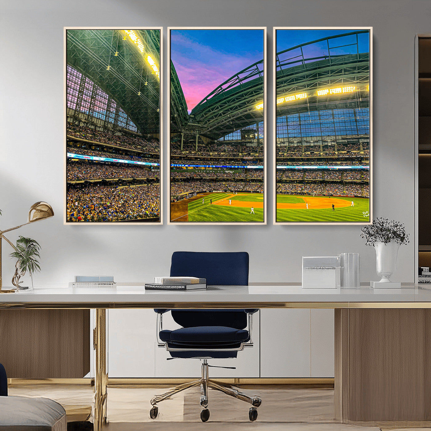 MGV-FC-48X32-3P - Milwaukee Brewers Baseball Team Print Canvas- American Family Field Stadium Wall Art Canvas Print