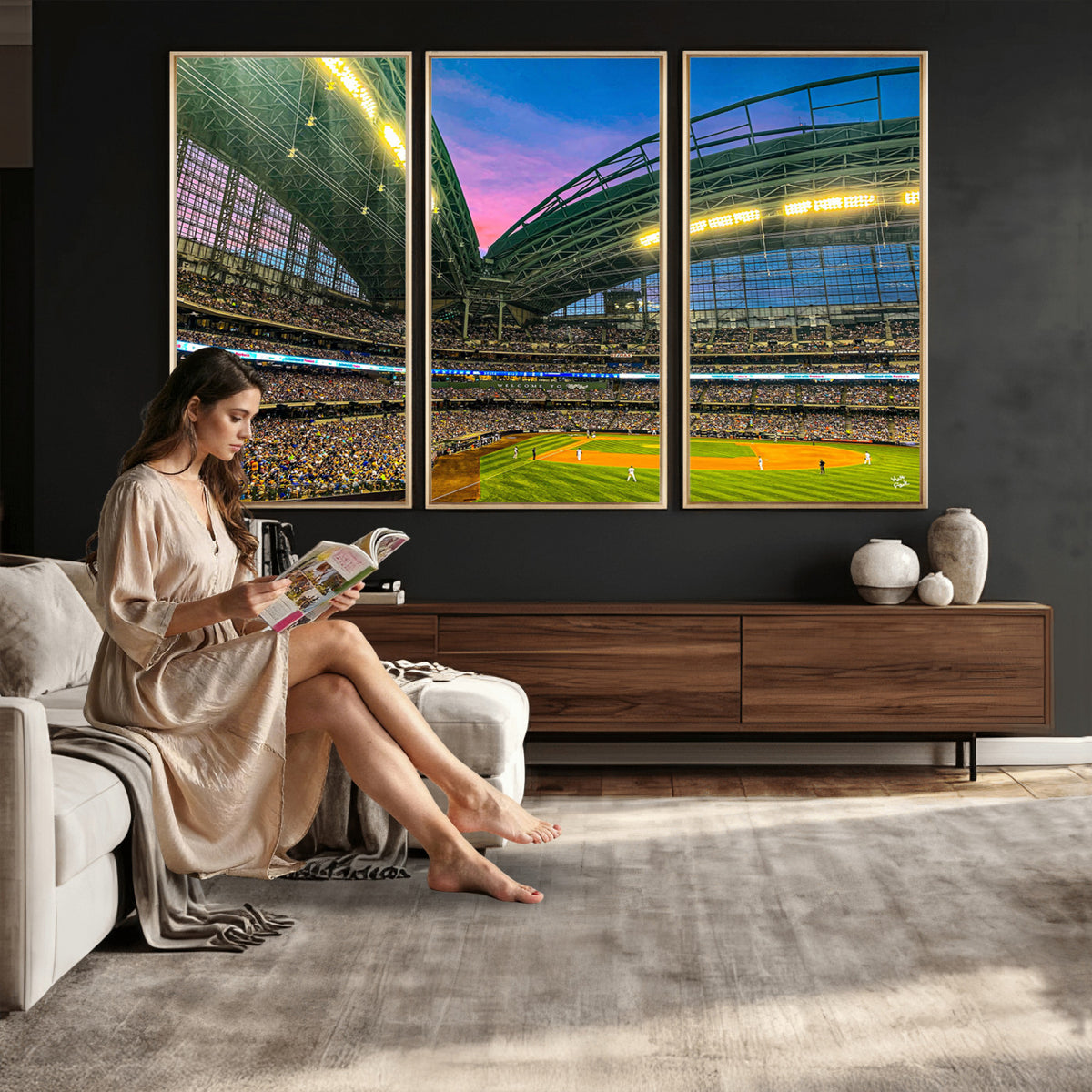 17006-MGV-CV-36X24 - Milwaukee Brewers Baseball Team Print Canvas, American Family Field Stadium Wall Art