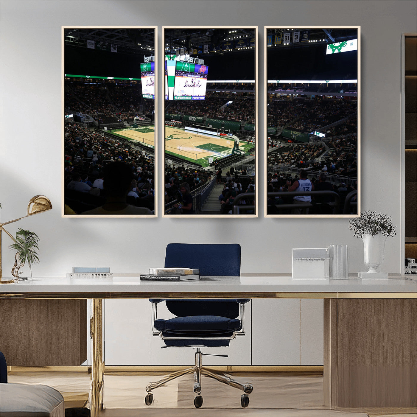 MGV-FC-48X32-3P - Milwaukee Bucks Basketball Print - Fiserv Forum Stadium Wall Art Canvas Print