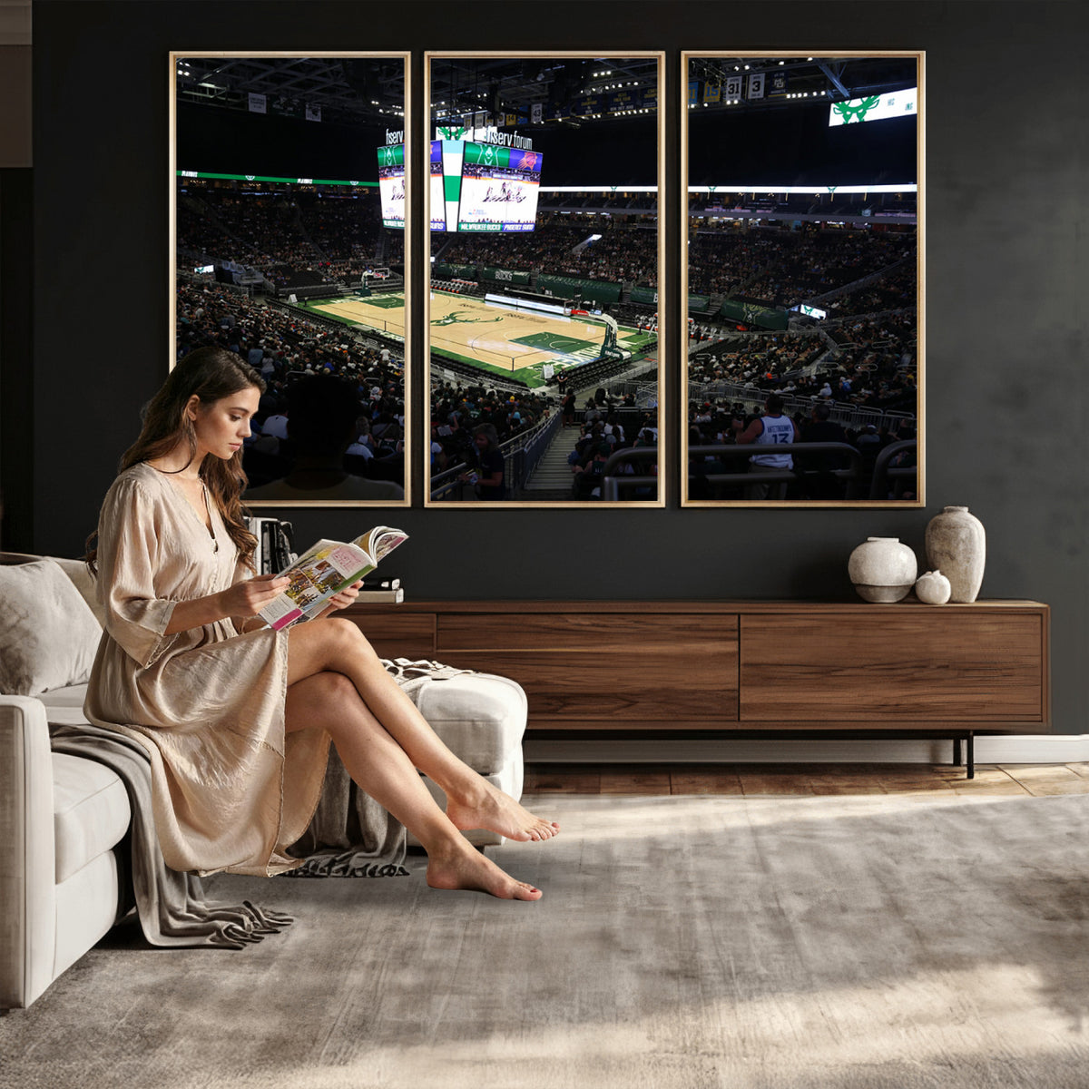 69882-MGV-CV-36X24 - Milwaukee Bucks Basketball Print, Fiserv Forum Stadium Wall Art