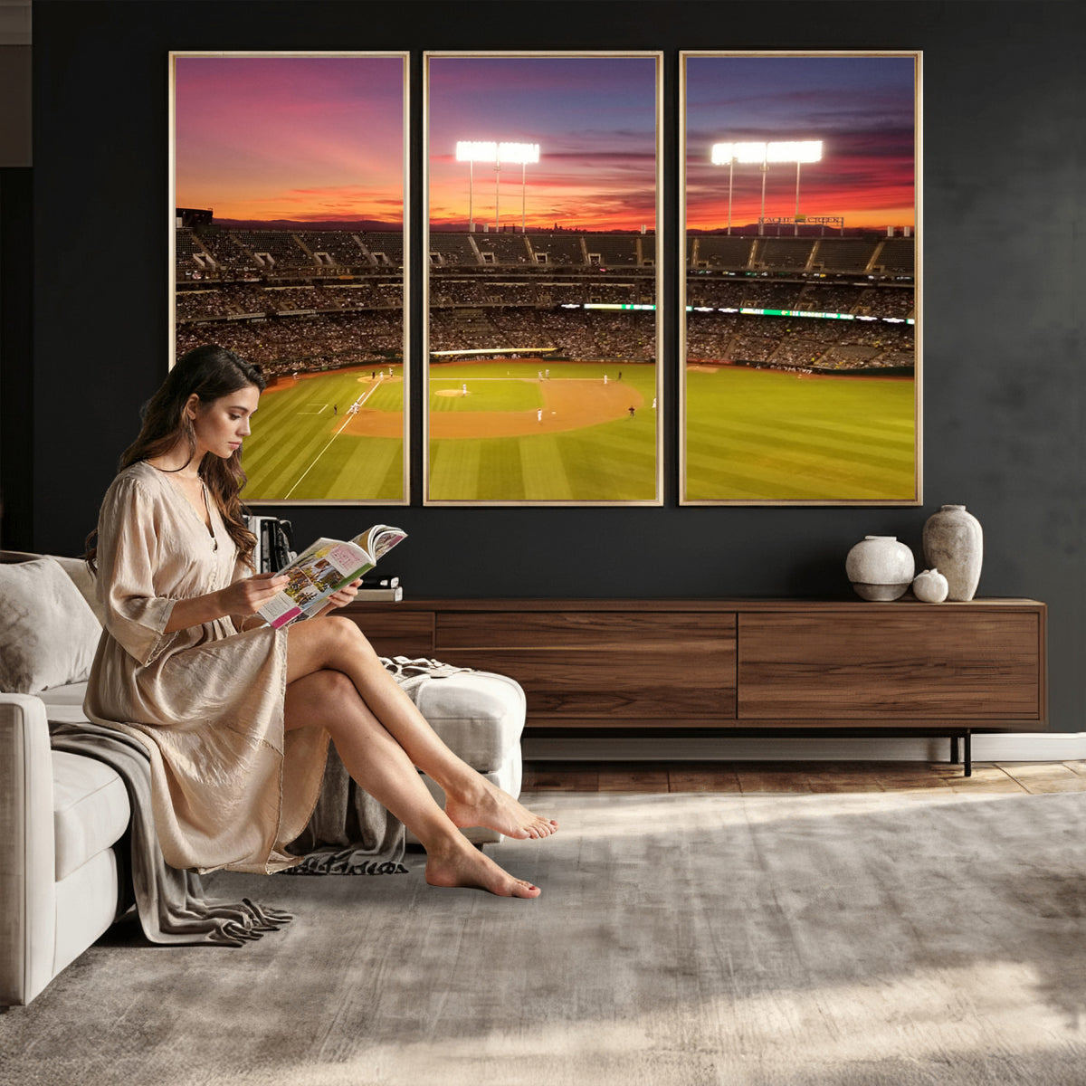 73718-MGV-CV-36X24 - Oakland Athletics Baseball Team Print, Oakland Coliseum