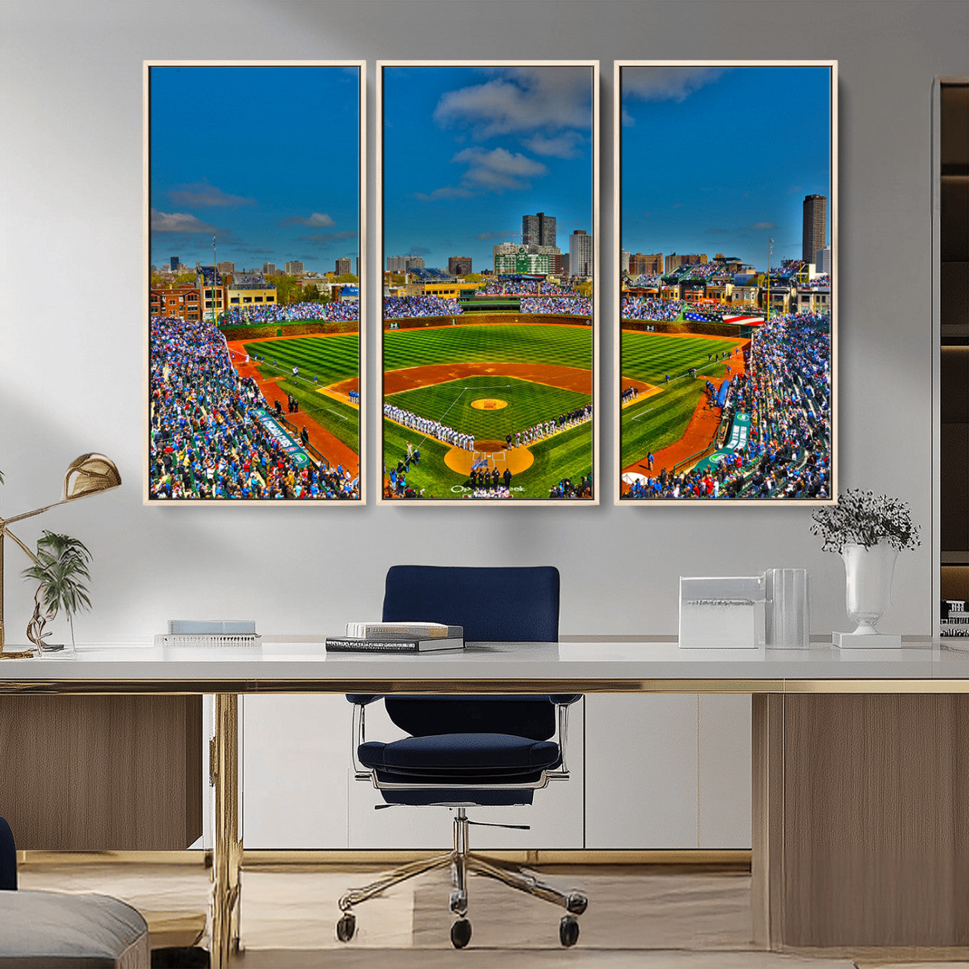MGV-FC-48X32-3P - Wrigley Field Chicago Cubs Canvas Wall Art - Iconic Baseball Stadium Print for Sports Lovers - Ready