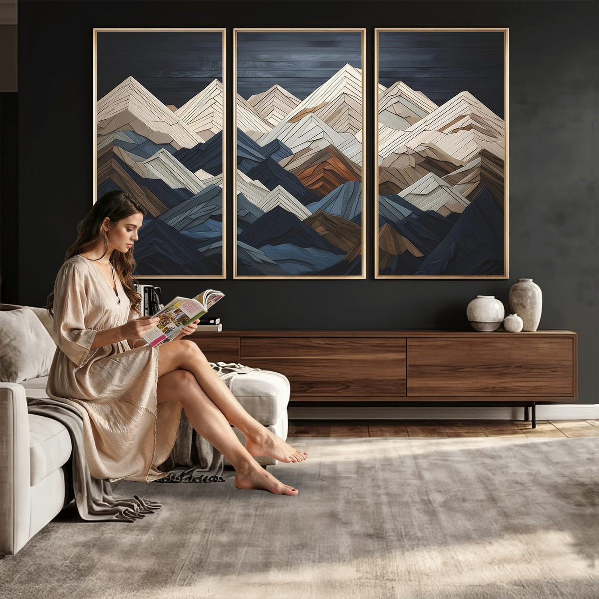 12896-MGV-CV-24X16 - Mountain Wall Art, Modern Abstract Landscape Canvas Print
