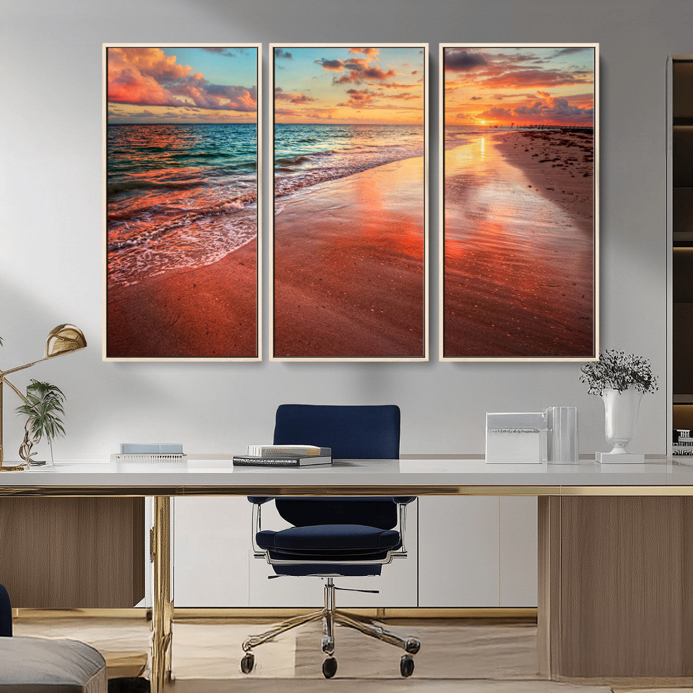 MGV-FC-48X32-3P - Sunset Beach Wall Art | Ocean Canvas Print | Coastal Wall Art | Tranquil Sunset Canvas Print