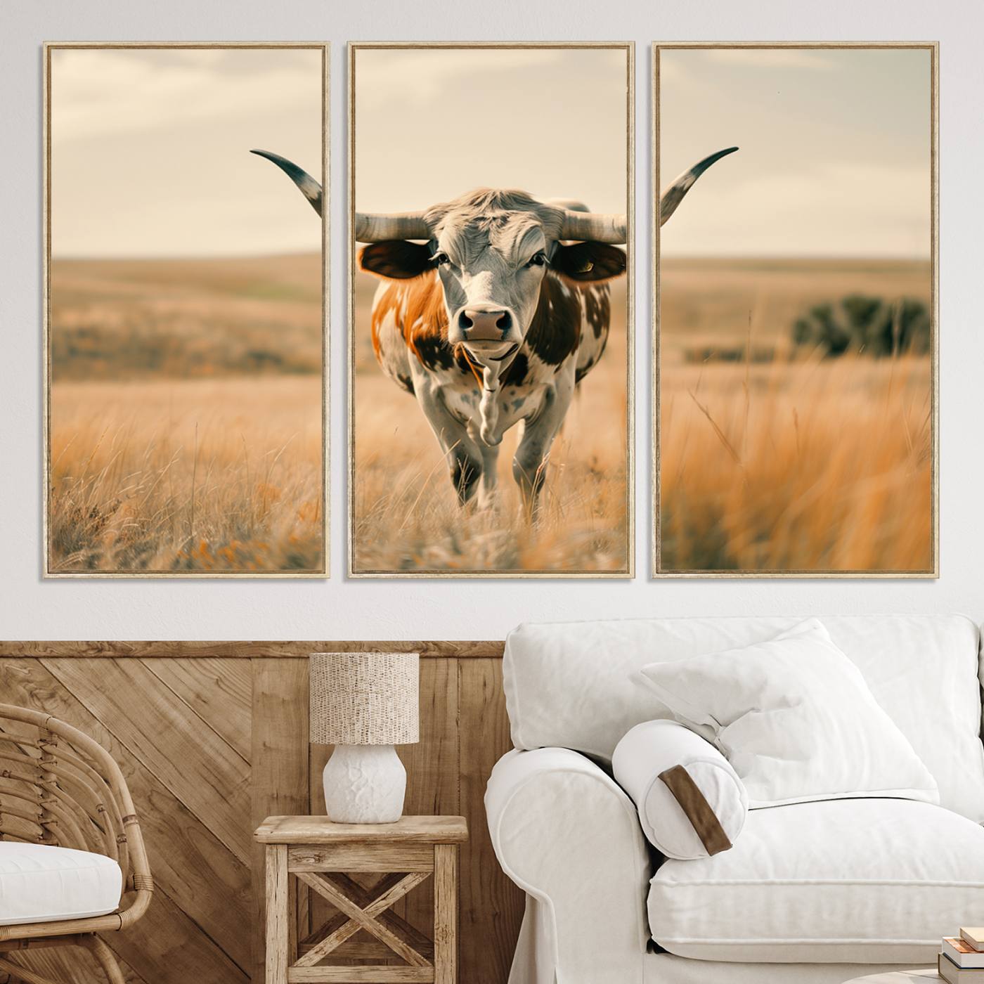 16580-MGV-CV-36X24-Texas Cow Longhorn Wall Art Canvas Print for Farm House Wall Decor, Farmhouse Cow Print Canvas Wall Art Print