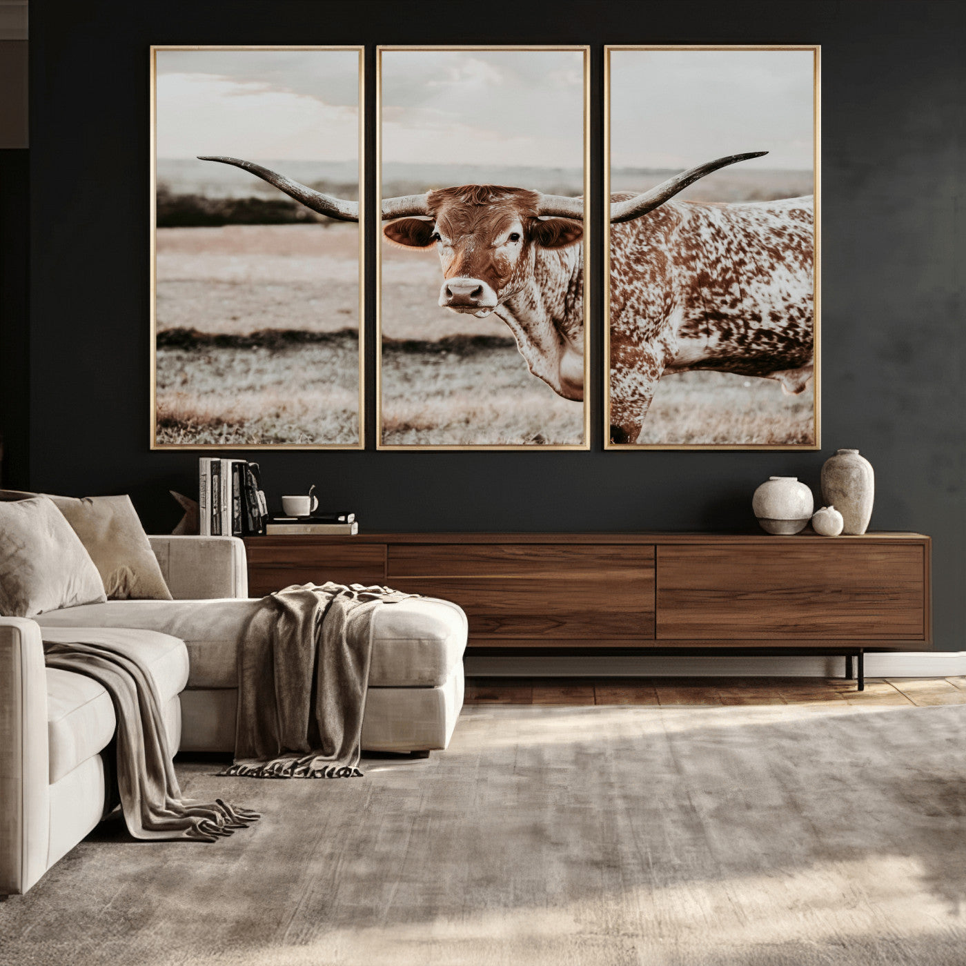 62910-MGV-CV-36X24 - Texas Longhorn Canvas Wall Art Print – Majestic Western Cattle in Rustic Farmhouse Decor – Cowboy Wall Decor