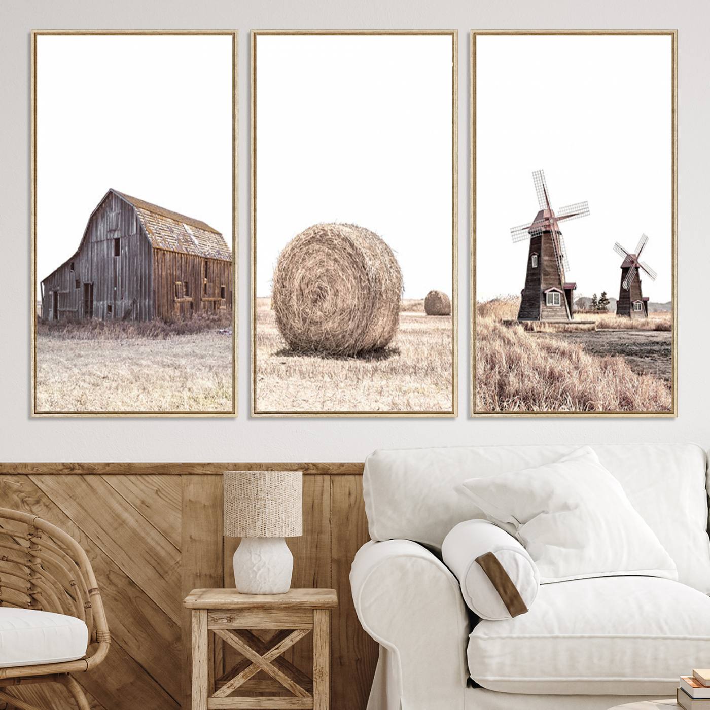 94971-MGV-CV-60X30-3P-Farm Prints Set, Set of 3 Farmhouse Wall Art, Country House Decor