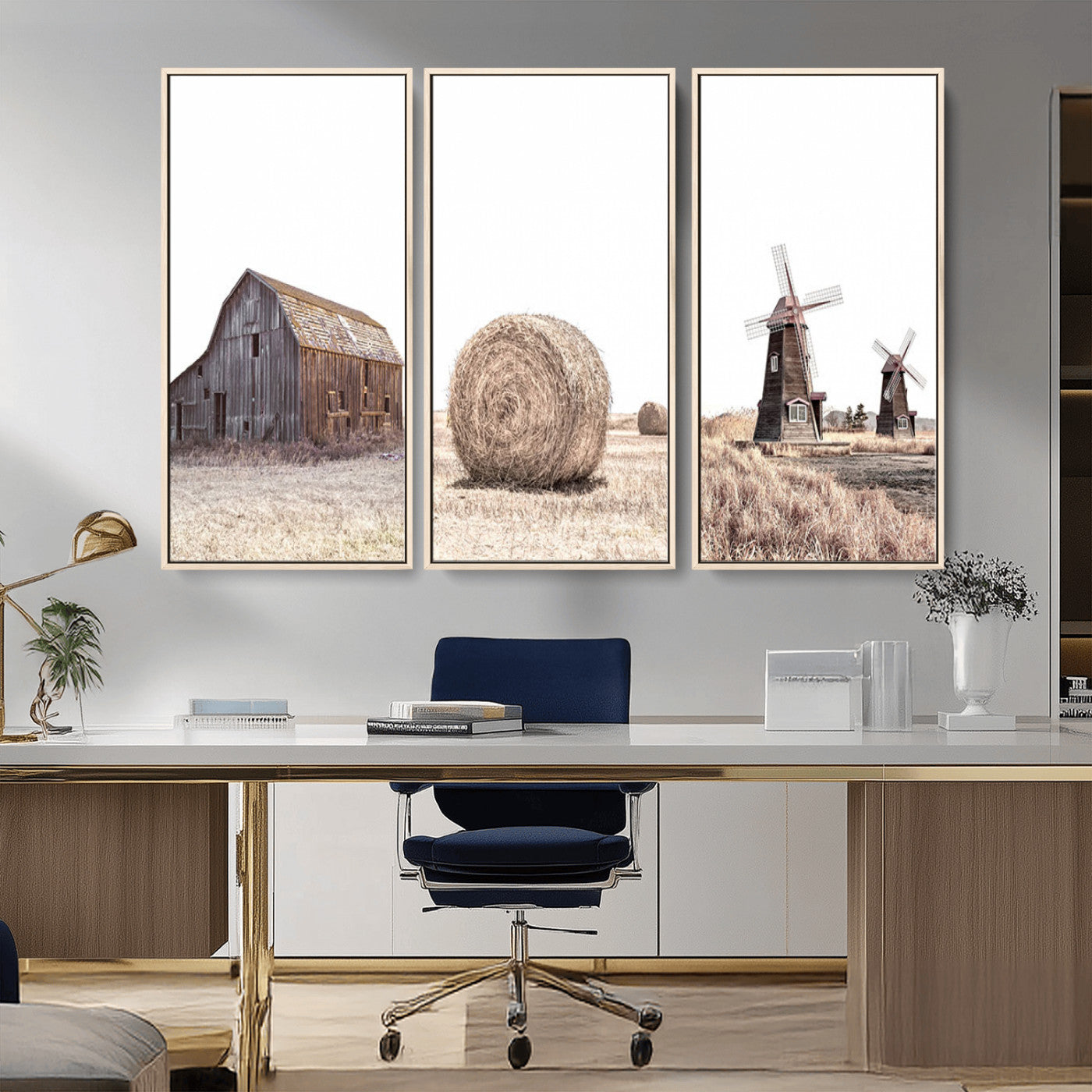 MGV-FC-48X32-3P - Farm Prints Set, Set of 3 Farmhouse Wall Art, Country House Decor, Barn Print, Wheat Print,