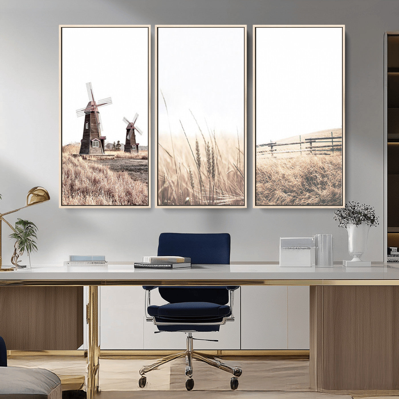 MGV-FC-48X32-3P - Farm Prints Set, Set of 3 Farmhouse Wall Art, Country House Decor, Barn Print, Wheat Print,