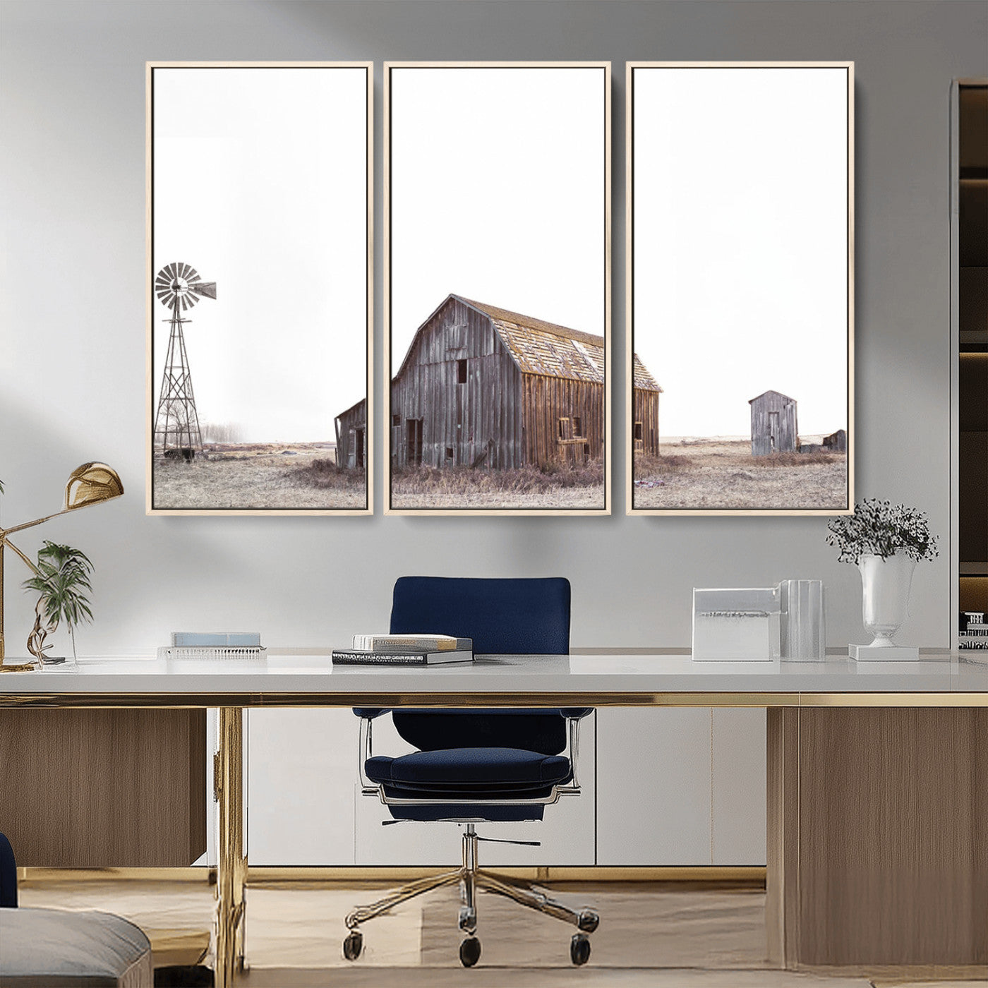 -Set of 3 Rustic Farmhouse Wall Art Prints – Country Barn, Wheat Field, and Farm Landscape for Cozy