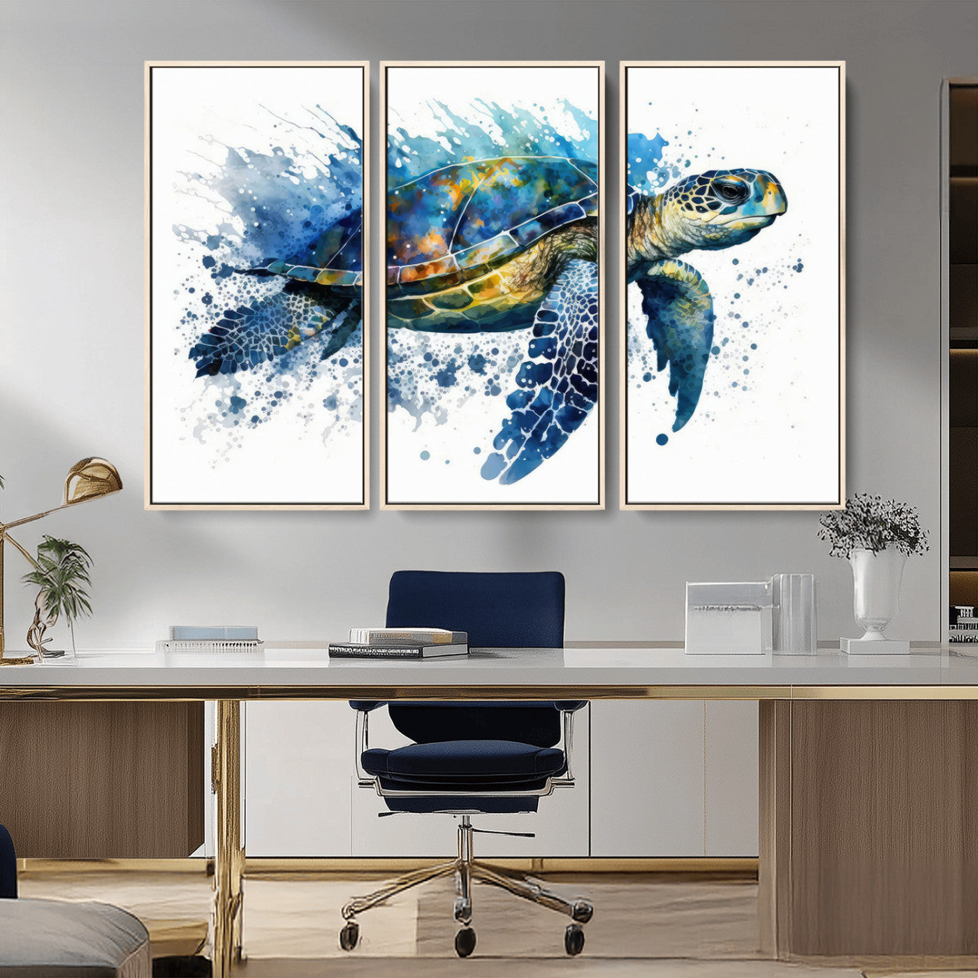 MGV-FC-48X32-3P - Watercolor Turtle Wall Art Canvas Print for Decoration