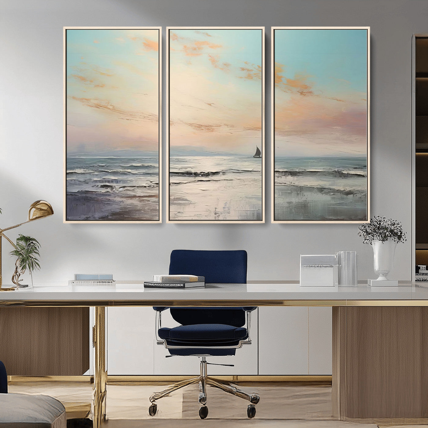 MGV-FC-48X32-3P - Abstract Ocean Wall Art -  Boat Wall Art Canvas Print