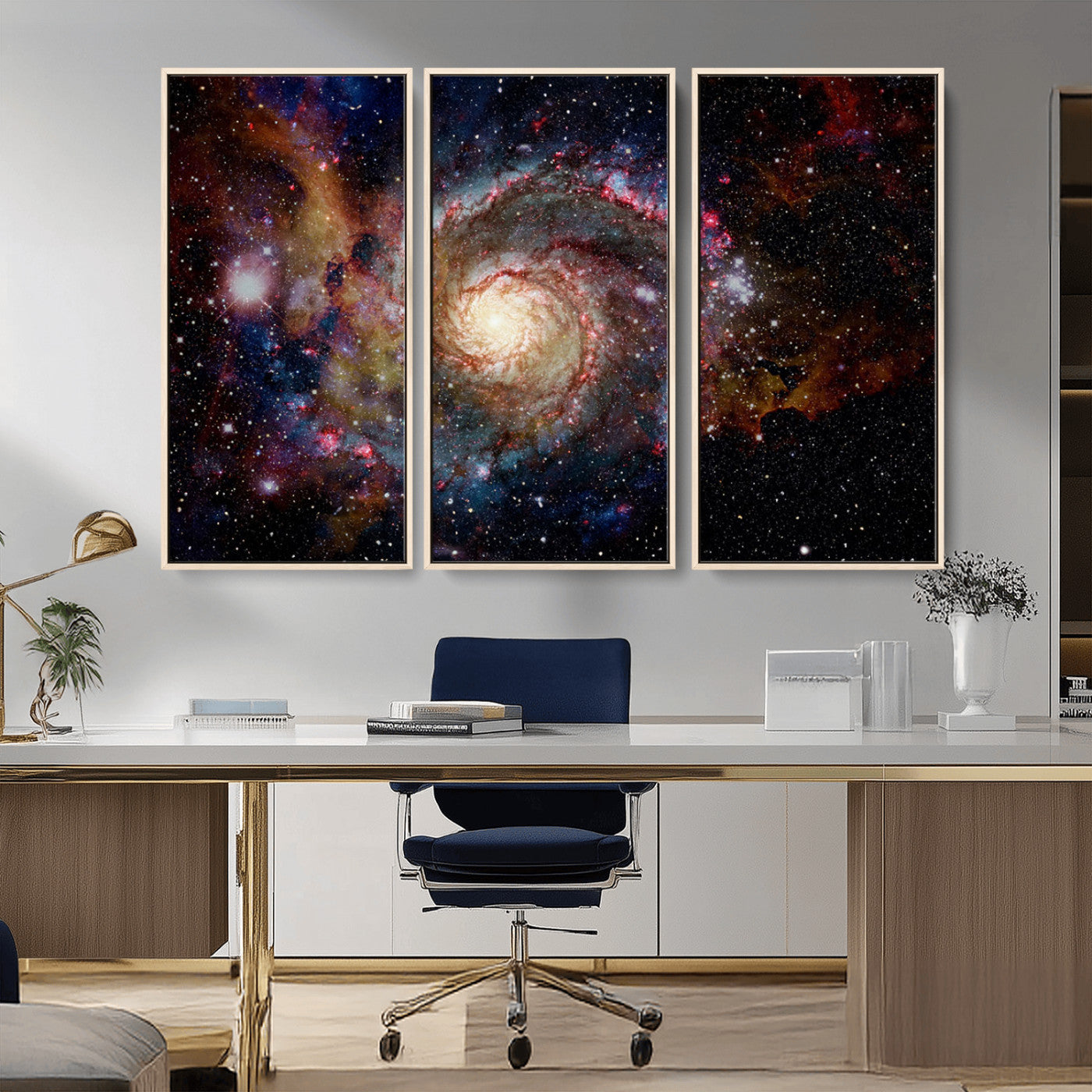 MGV-FC-48X32-3P - Nebula and Galaxies in Space Wall Art Canvas Print, Spiral Galaxy Wall Art Canvas Print