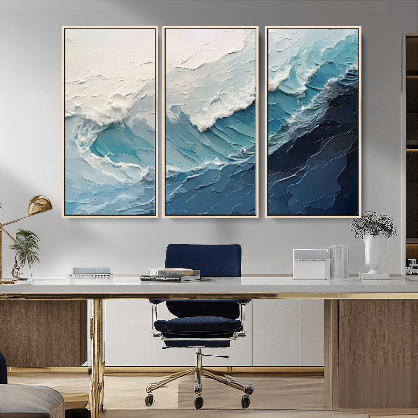 MGV-FC-48X32-3P - Ocean Wave Canvas Wall Art Print - Coastal Wall Decor for Living Room - Large Ocean Wave Wall Art