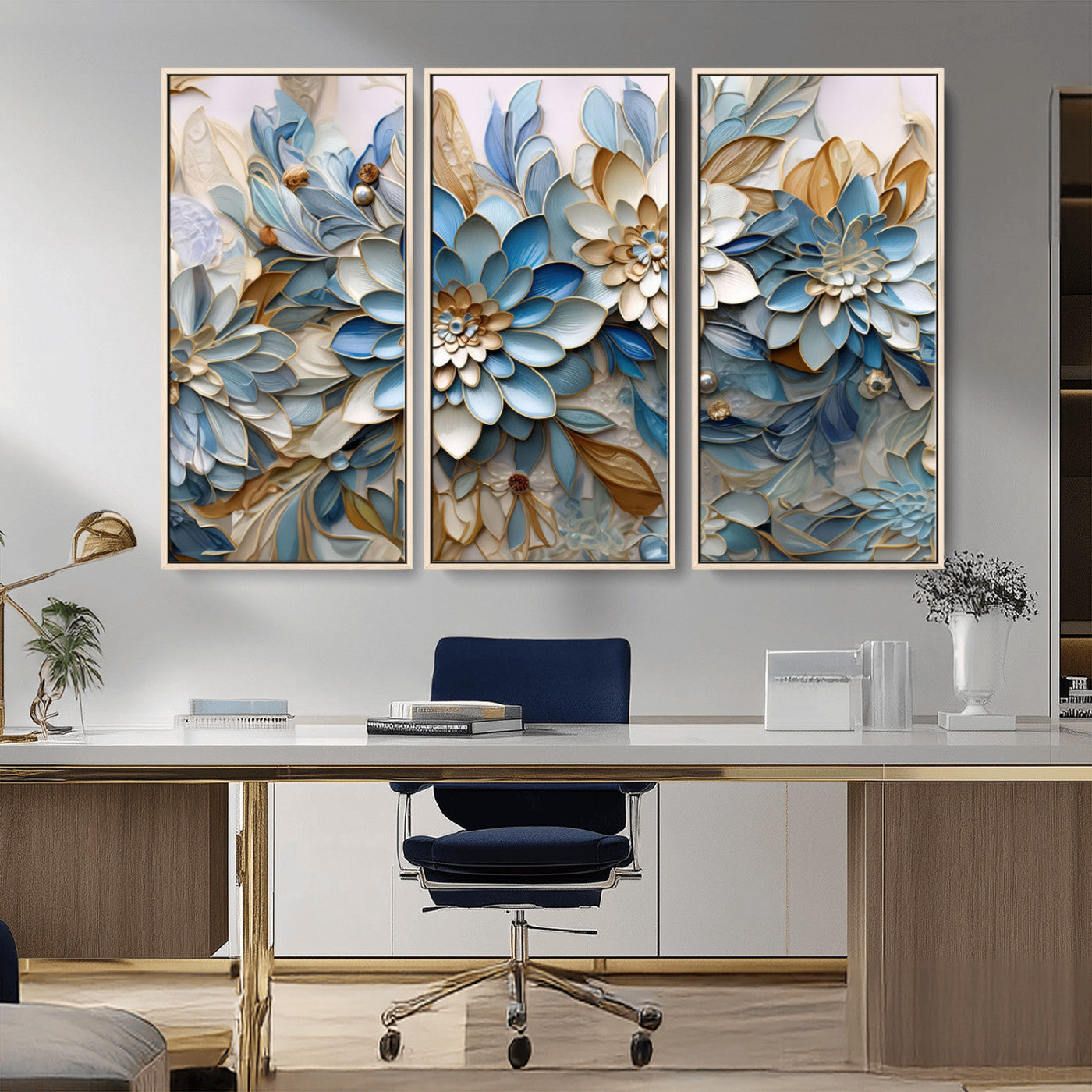 MGV-FC-48X32-3P - Blu Abstract Flower Wall Art Canvas Print