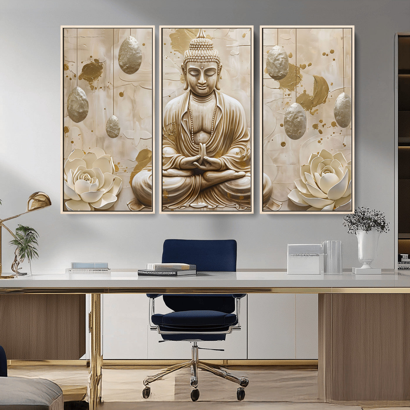 MGV-FC-48X32-3P - Serene Buddha Wall Art | Yoga Room Decor and Meditation Wall Art Print | Framed and Ready to Hang